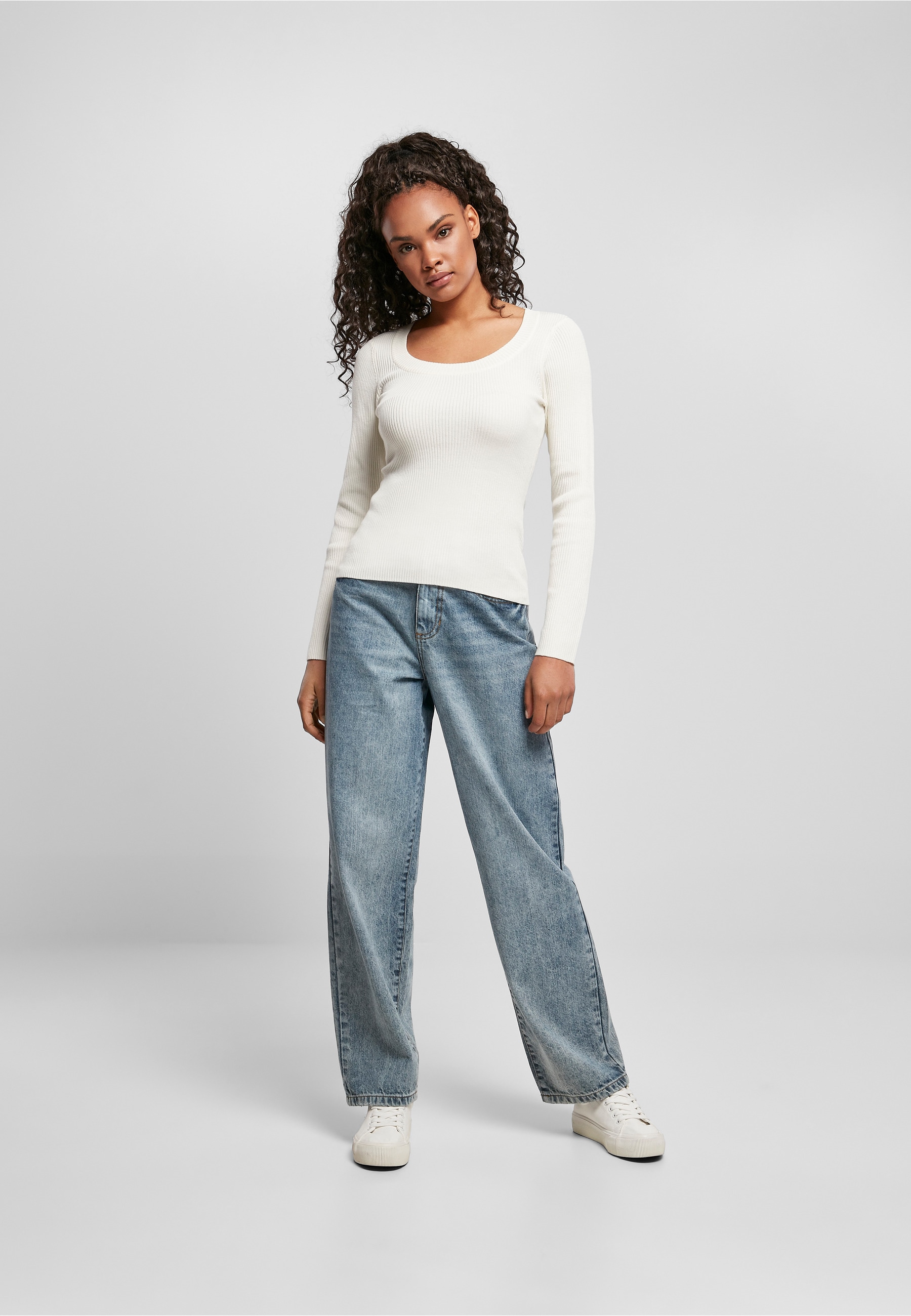URBAN CLASSICS Sweatshirt »Urban Classics Damen Ladies Wide Neckline Sweater«, 1 Stk.
