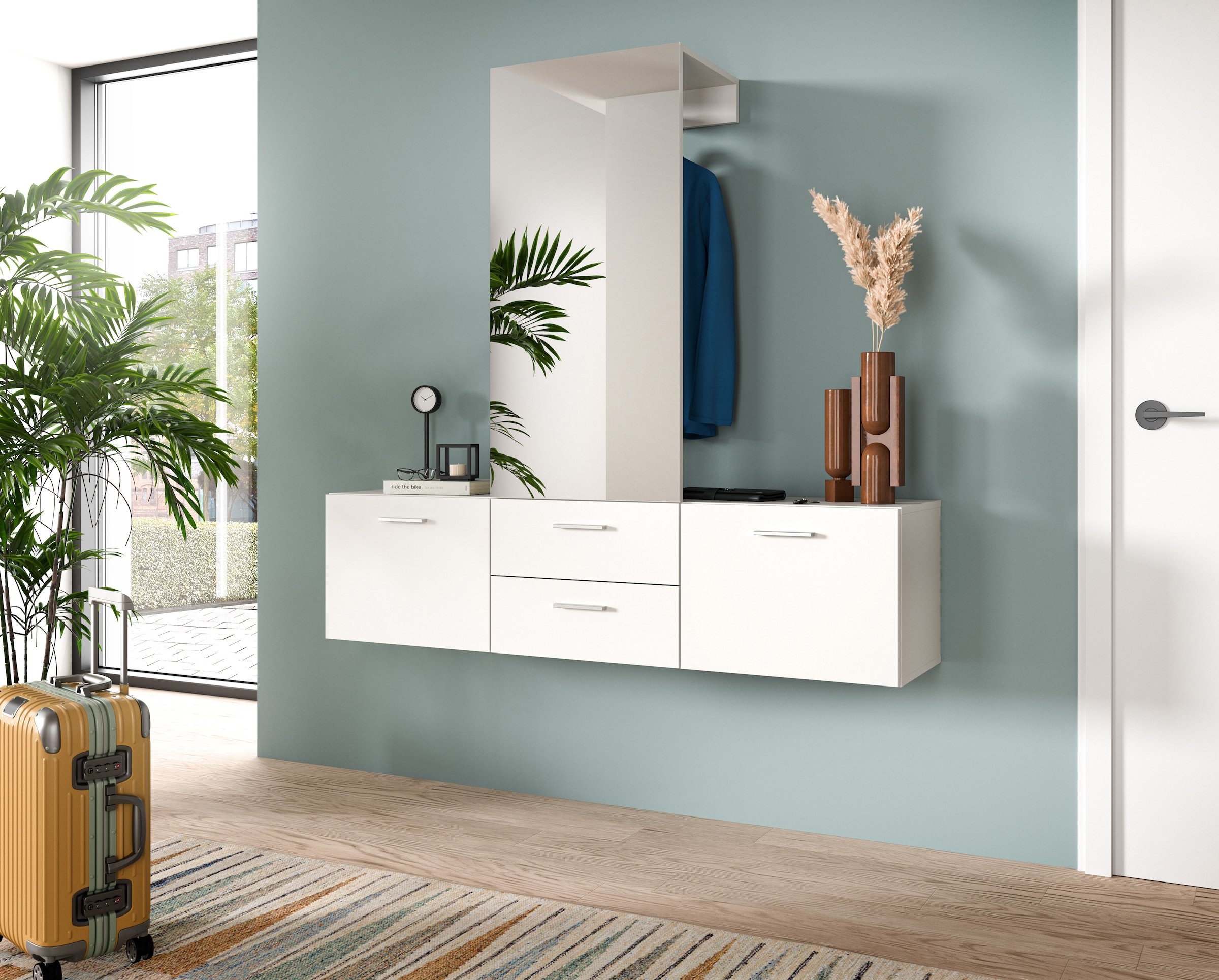 INOSIGN Garderoben-Set, (Set, 3 St.), Lumo, Garderobenset Breite 156 cm, Spiegel, 2 Schubladen, Flur, Diele