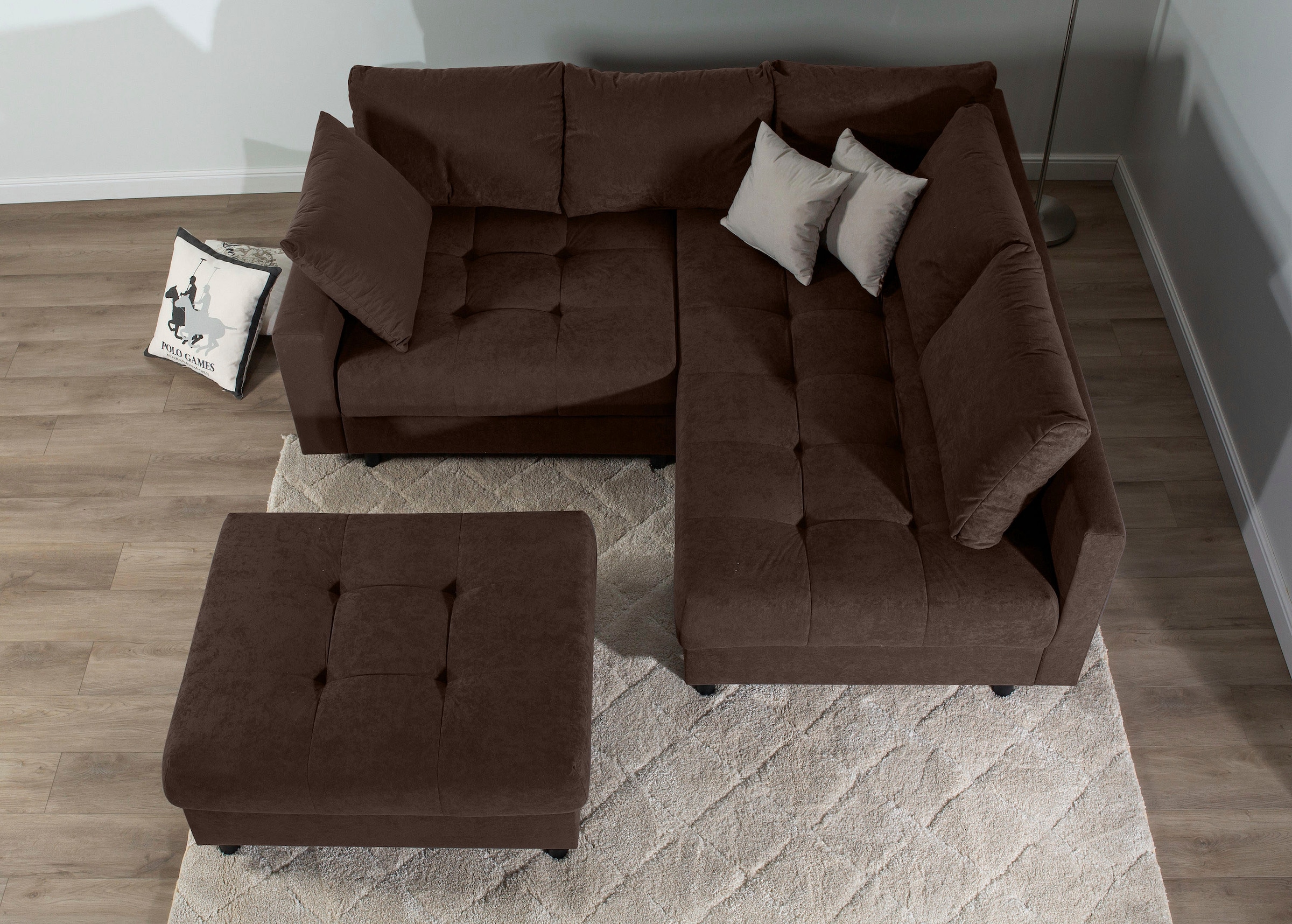 Home affaire Ecksofa »Toni L-Form, B: 215 cm«, mit Hocker & 2 Zierkissen, Federkern