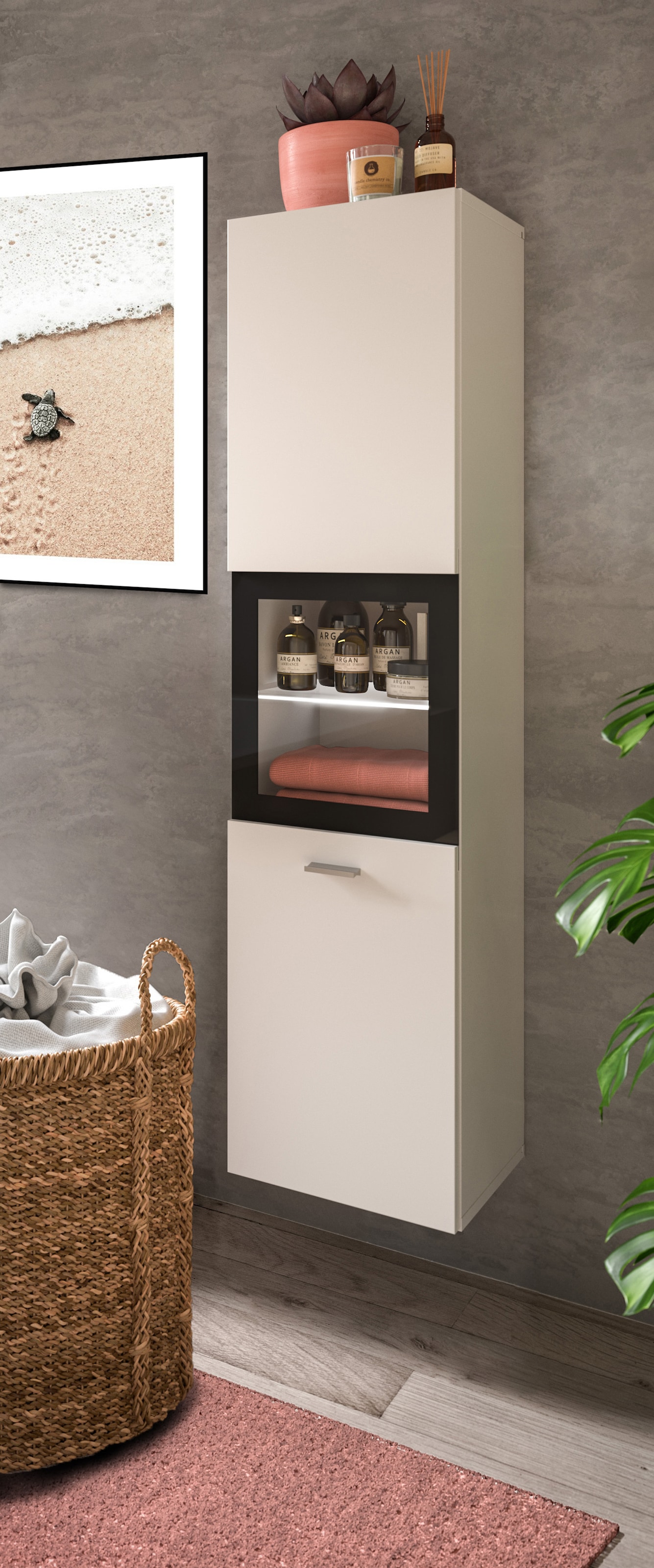 welltime Hochschrank »Tampa, Höhe 125cm, hängend oder stehend montierbar«, Badschrank, Bad-Hängeschrank, Badezimmer, Bad-Möbel