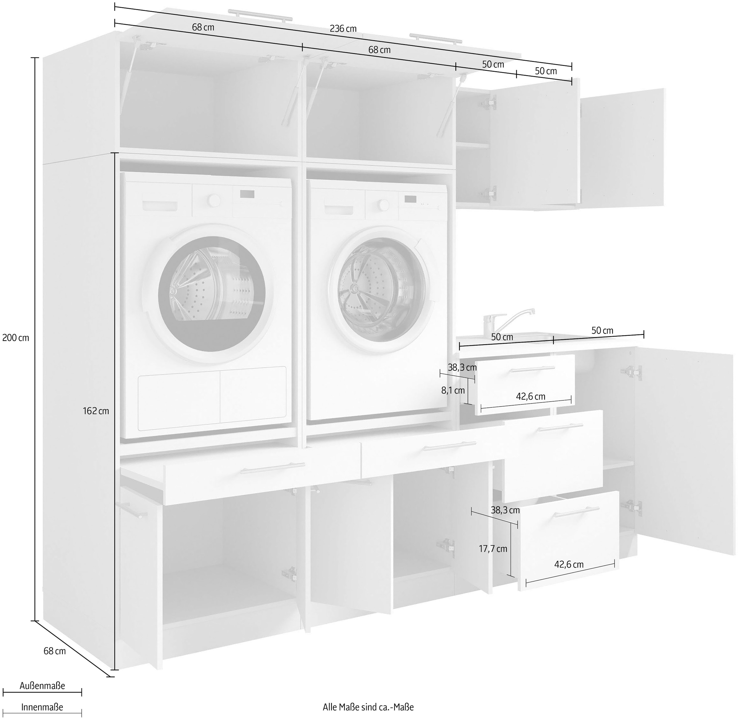 Laundreezy Mehrzweckschrank-Set »Laundreezy, 8-tlg. Mehrzweckschrank-Set B/H/T 236/200/68 cm« 8 Stk. tlg.