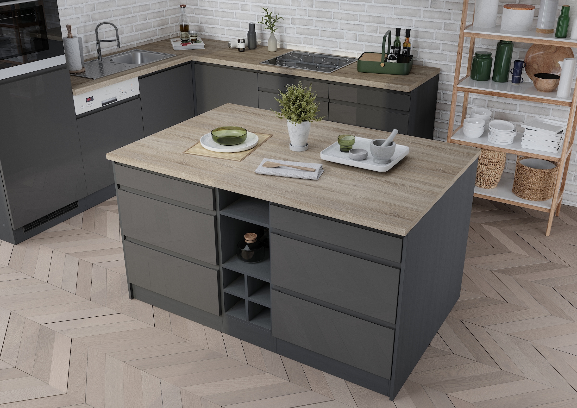 HELD MÖBEL Kücheninsel »Virginia«, Breite 153 cm, MDF-Fronten, Flaschenregal