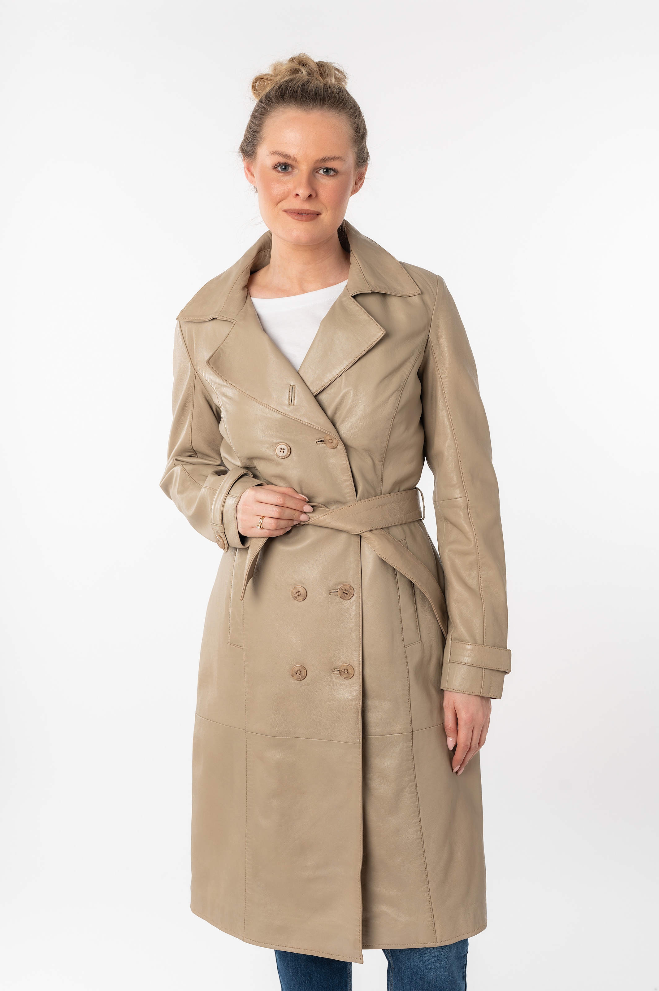 Mauritius Ledermantel "GWTaruh OT", 2 femininer Leder-Trenchcoat mit Bindeg günstig online kaufen