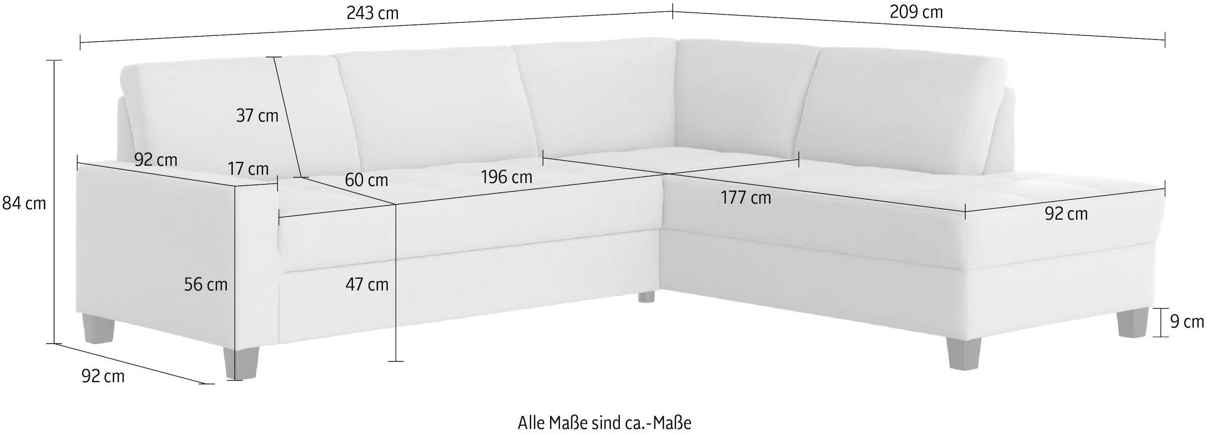 DOMO collection Ecksofa »Florentina zeitlos und elegant, Sitznähte als Designelement, L-Form«, wahlweise mit Bettfunktion, mit Kontrastnaht, Komfortsitzhöhe 47cm