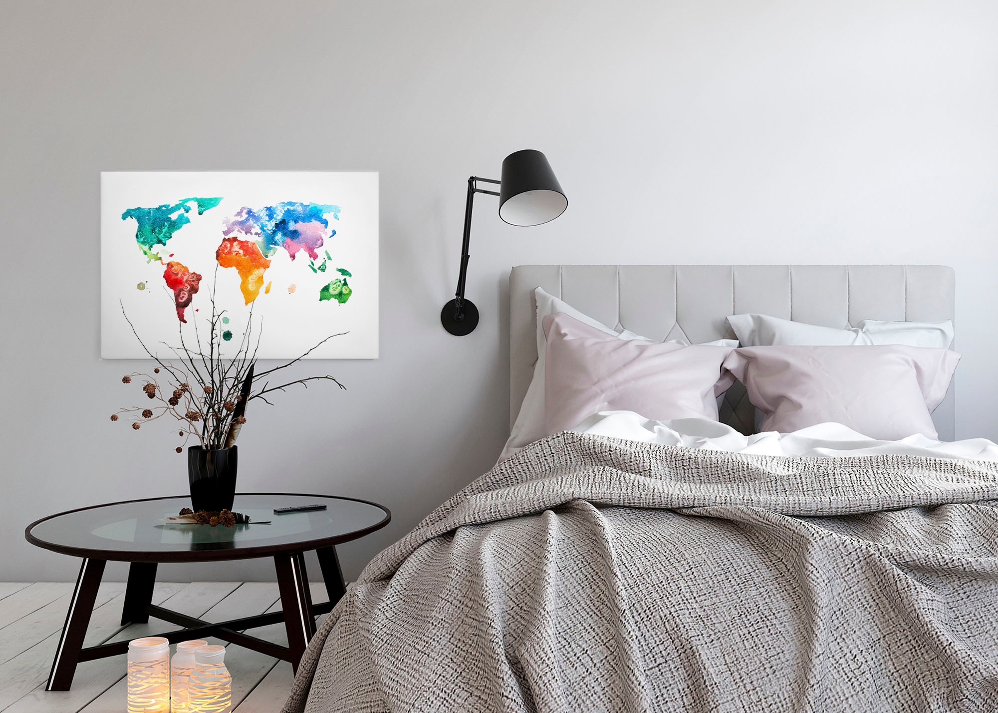 A.S. Création Leinwandbild »Colourful World«, Kunst-Weltkarte-Kinder, (1 St.), Atlas Weltkarte Bunt Aquarell Keilrahmen Leinwand-Bild Wohnzimmer Wand