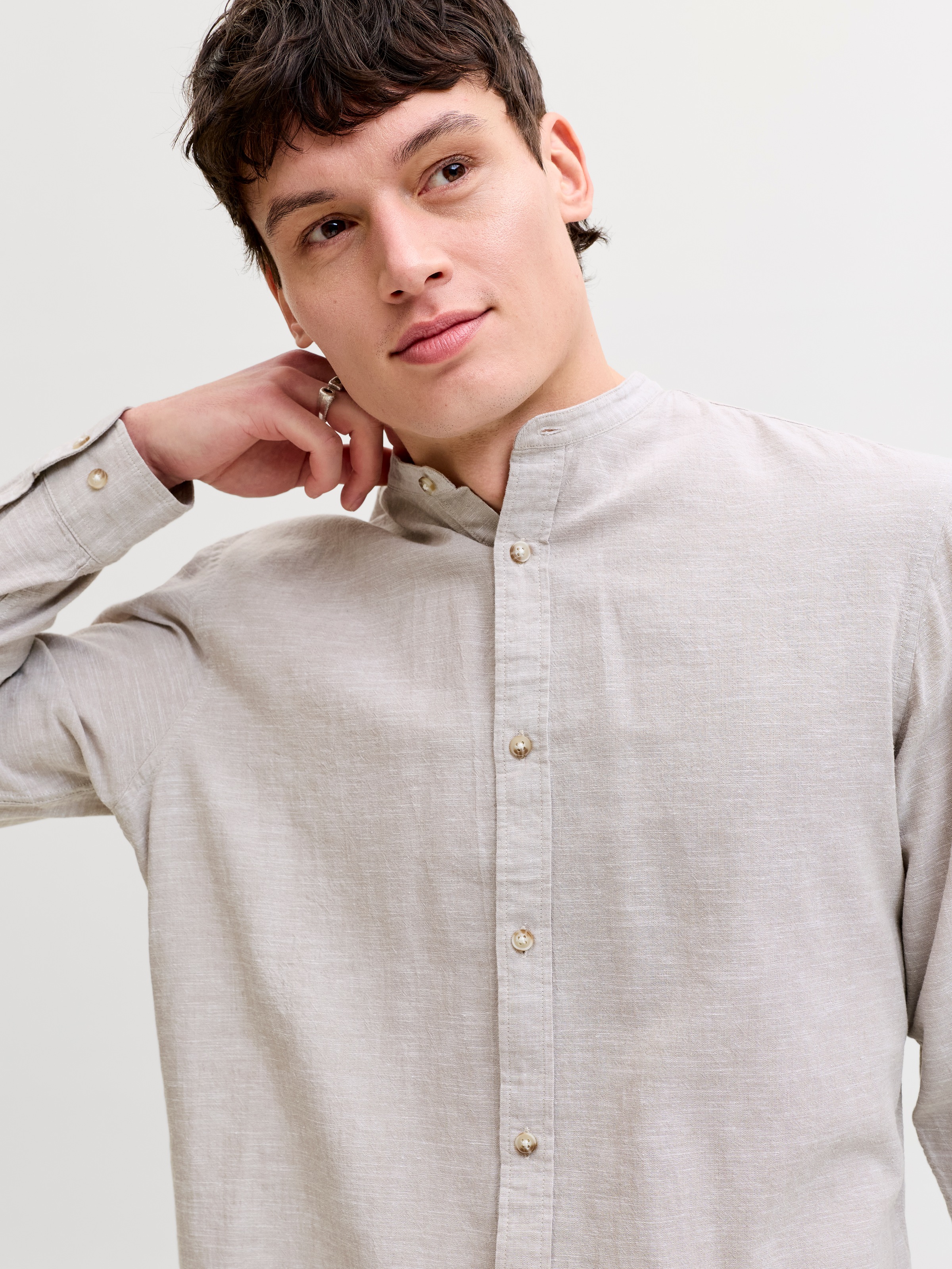 Jack & Jones Langarmhemd "JJESUMMER LINEN BLEND BAND SHIRT L/S SN" Baumwoll günstig online kaufen