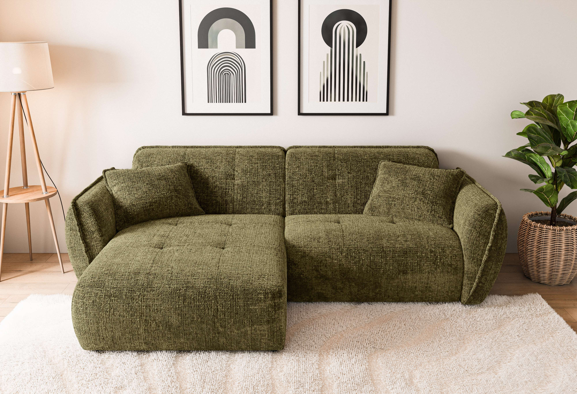 Home affaire Ecksofa "MIRELDA L-Form mit Steppungen, Recamiere rechts/links, Breite 253 cm" Sitztiefe 62 cm, elegant und bequem, 2 Zierkissen, belastbar bis 480kg
