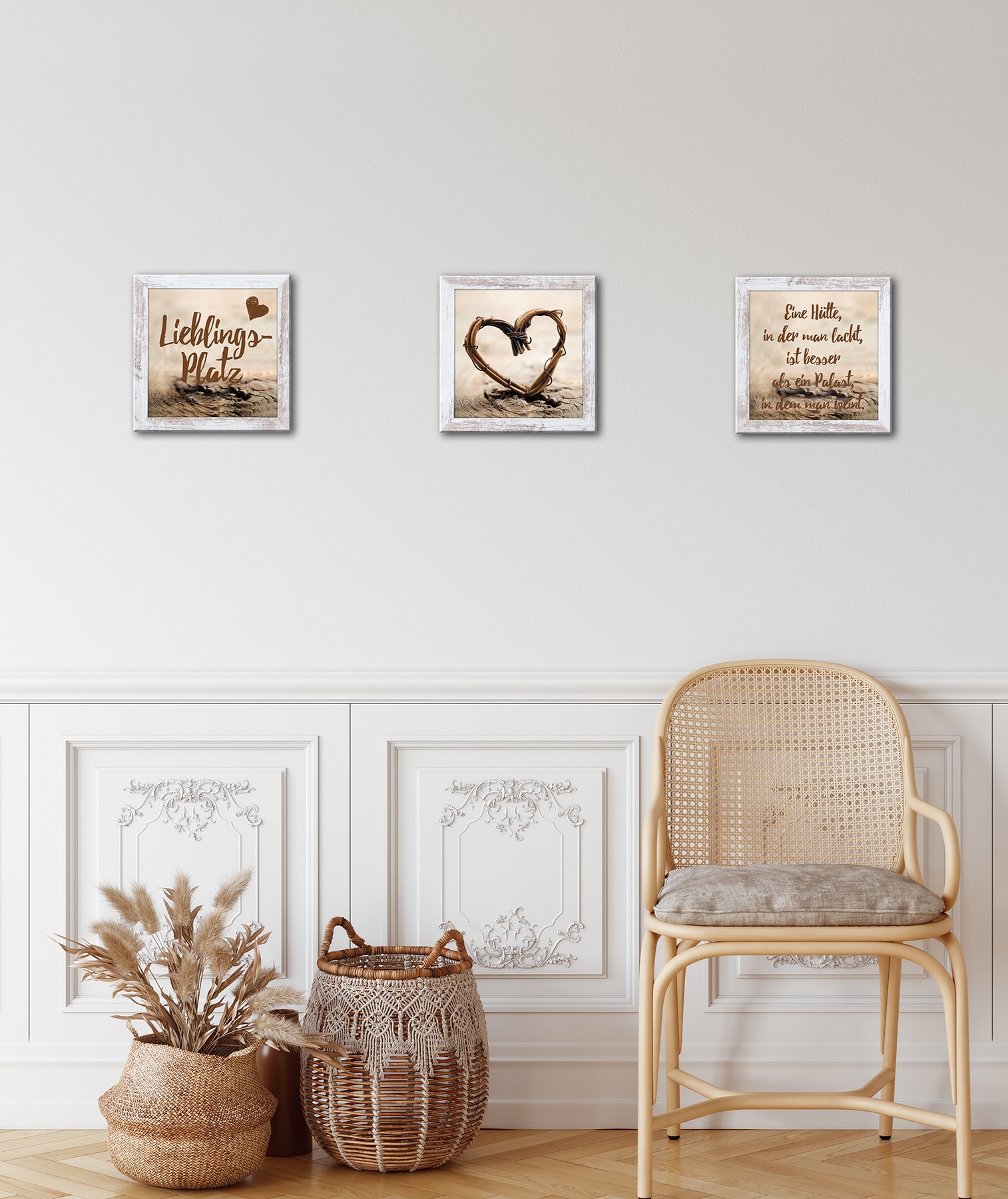 Bönninghoff Bild mit Rahmen "3er-Set gerahmte Bilder LIEBLINGSPLATZ 3x23x23 cm – Wanddeko modern" Herz  Sprüche & Texte 1 Stk. tlg. mehrteiliges Bilder-Set, harmonisch aufeinander abgestimmt