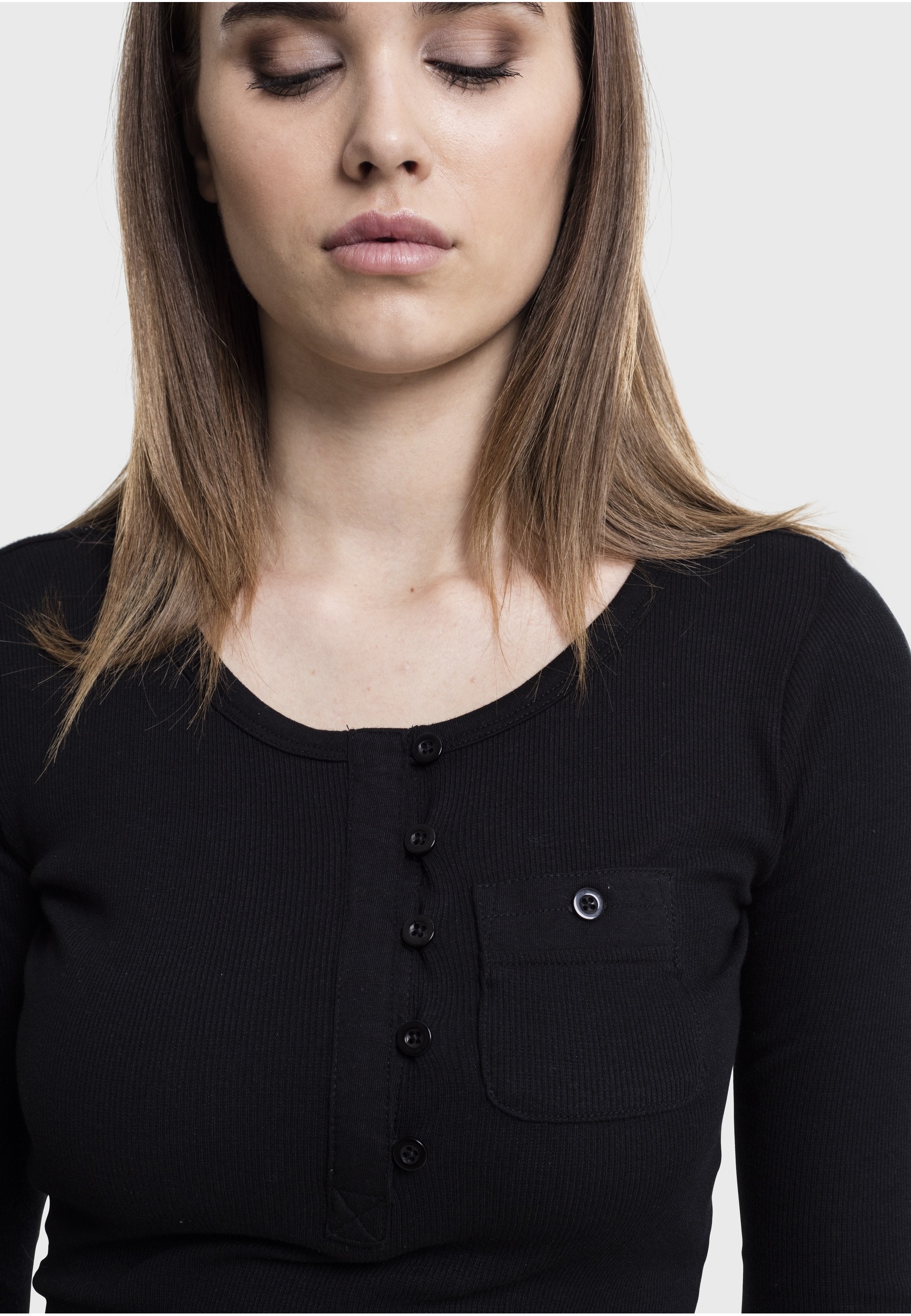 URBAN CLASSICS Longsleeve »Urban Classics Damen Ladies Long Rib Pocket Turnup Tee« 1 Stk.