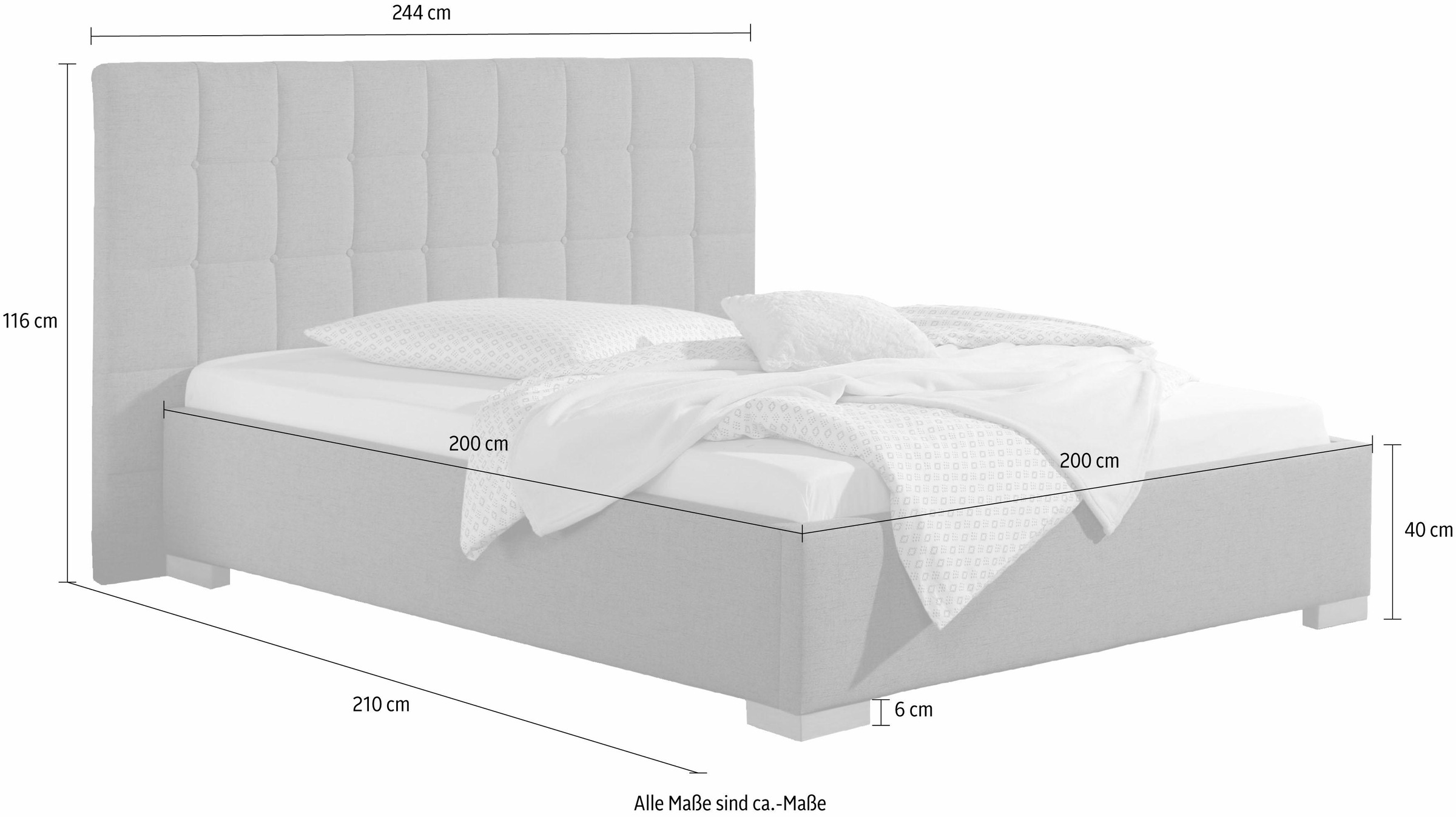 Polsterbett MAINTAL "Cueno", grau (anthrazit), B:244cm L:210cm, Strukturstoff (100% Polyester), Betten, Polsterbett, mit und ohne Matratze in 2 Ausführungen, Steppung mit Knopfheftung 8