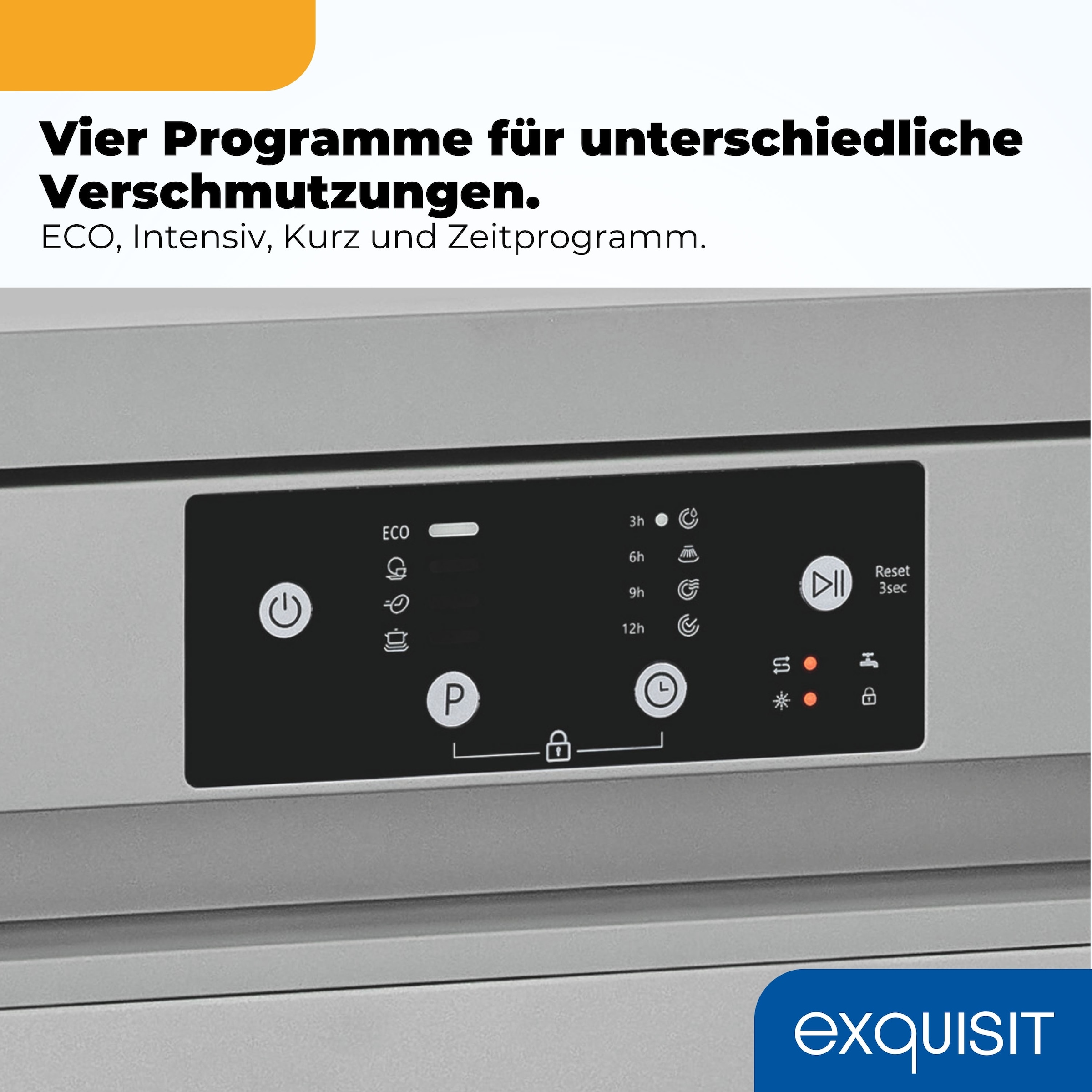 exquisit Standgeschirrspüler 9114 »GSP9114-451D silber« 11,9 l 14 tlg. Maßgedecke 14 Maßgedecke & flüsterleise 49 dB – stark und angenehm ruhig