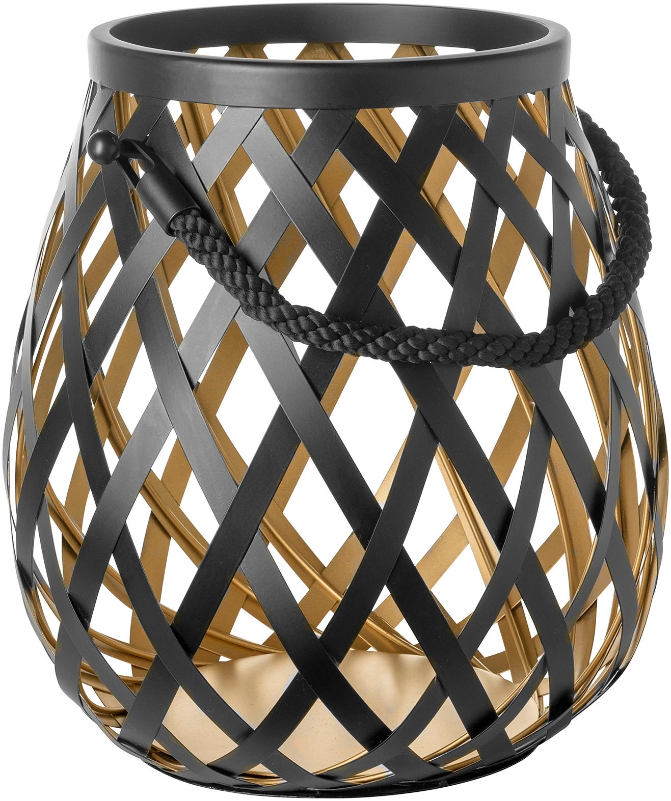 Fink Kerzenlaterne »OTIS«, (1 St.), Windlicht, schwarz pulverbeschichtet, innen goldfarben, mit Glas