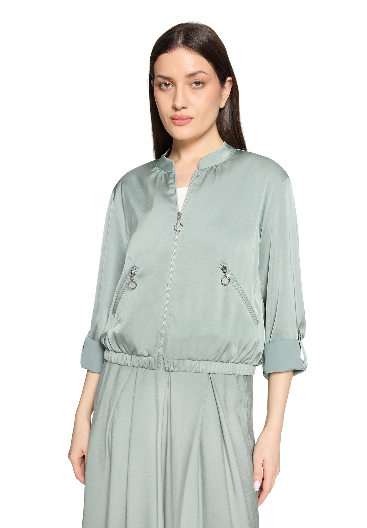 Jackenblazer BETTY BARCLAY "Damen mit 3/4 Arm", Damen, Gr. 44, chinois grün, Satin, Obermaterial: 100% Polyester, lässig geschnitten normal, Blazer