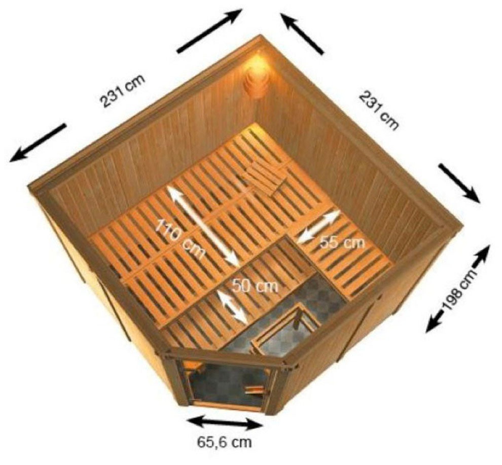 Karibu Sauna »Ysla(Eckeinstieg)«, inklusive Ofenschutzgitter und Tür