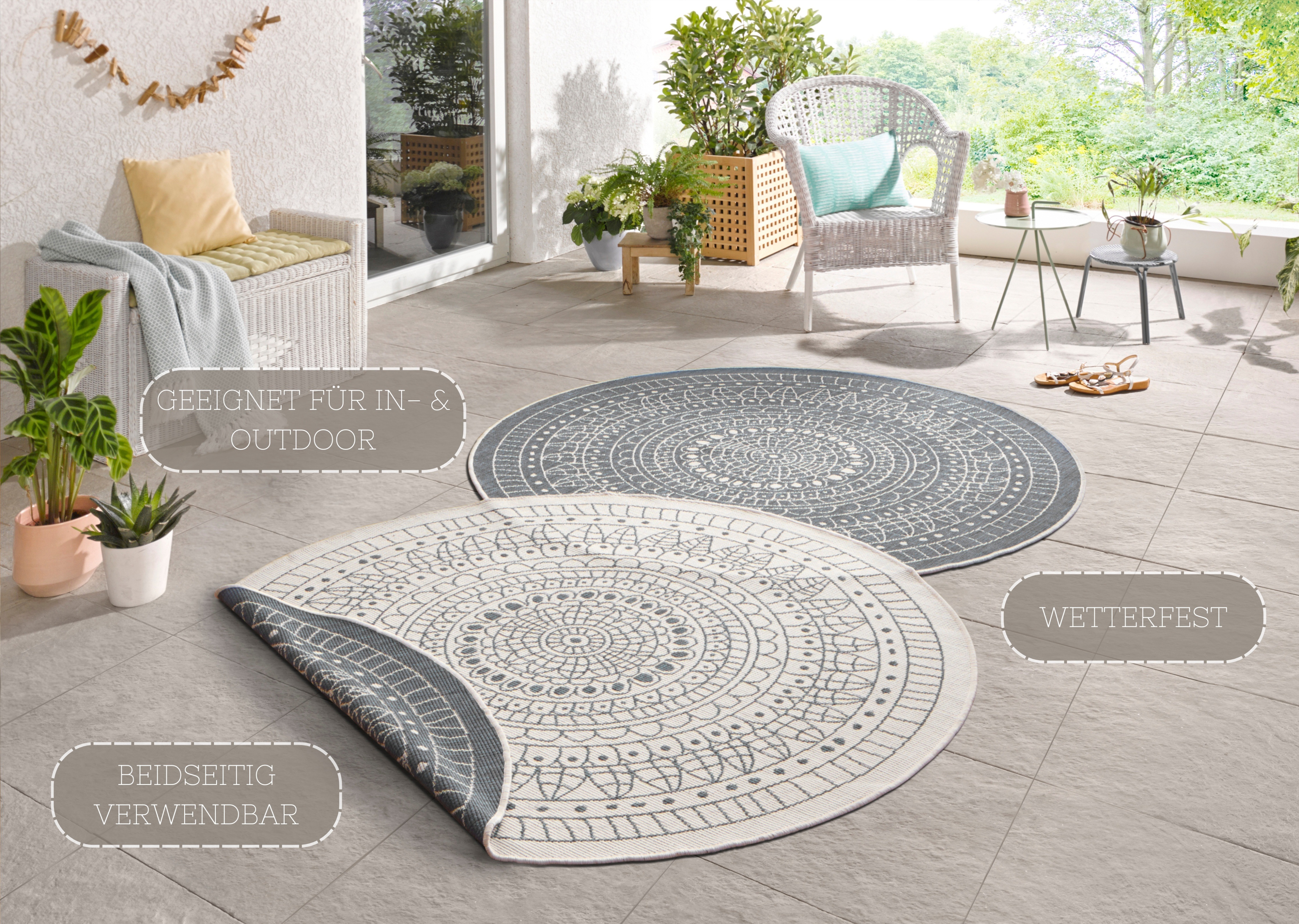 Thumbnail - HANSE Home Teppich "Porto Wendeteppich", rund, 5 mm Höhe, In-& Outdoor, Wetterfest, Balkon, Garten, Wohnzimmer, Wasserfe...