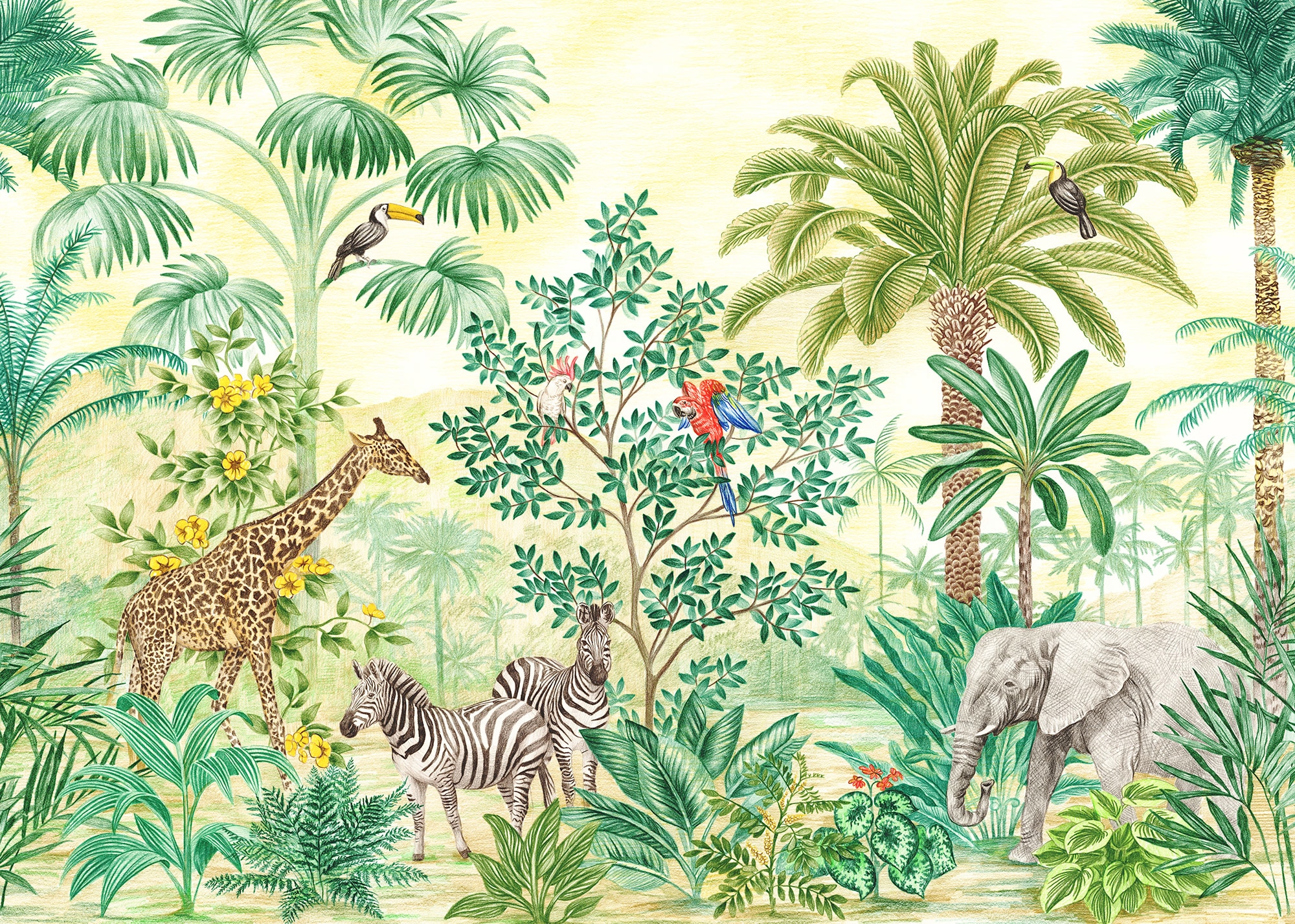 Komar Fototapete »Jungle Adventure«, bedruckt, 350 x 250 cm (Breite x Höhe) - Tapete, Vlies, Wohnzimmer, Schlafzimmer