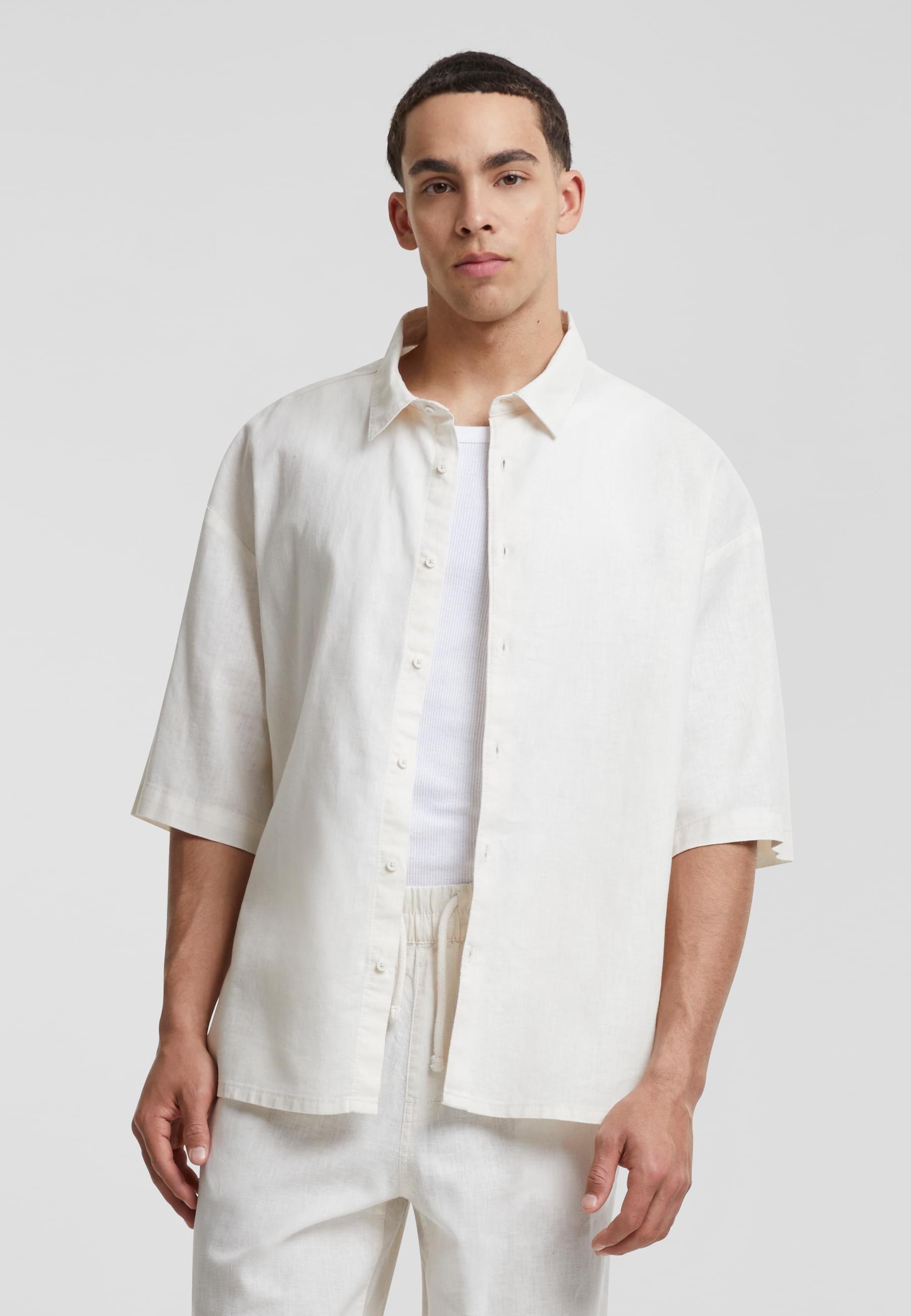 URBAN CLASSICS Langarmhemd »Urban Classics Herren Boxy Cotton Linen Shirt«, (1 tlg.)