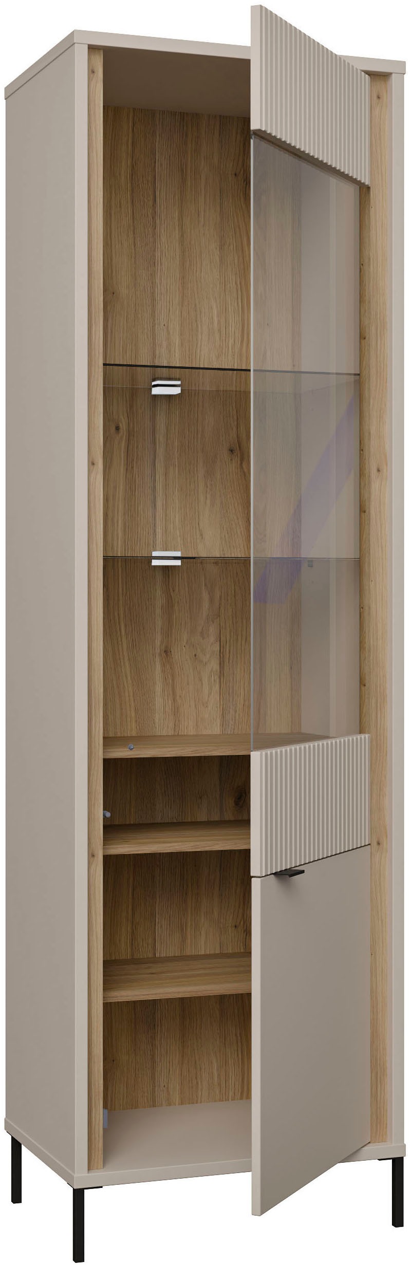 FORTE Vitrine »Forte Seravel Vitrine, 2-türig, Höhe 192,2 cm Lamellen« B/H/T 59,4/199,2/41,5 cm, Glastüre, optionale Beleuchtung