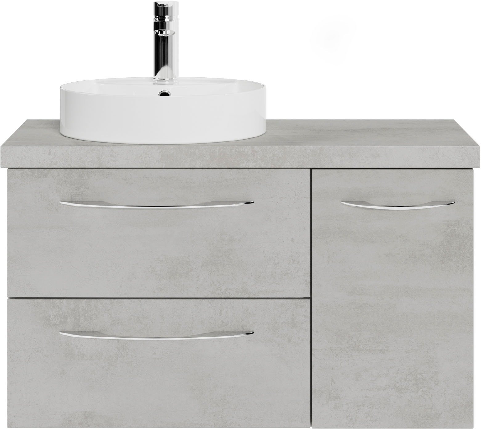 Saphir Badmöbel-Set »Serie 4035 2-teilig, Keramik-Aufsatzbecken mit LED-Spiegel, 90cm breit«, (Set), Waschplatz inkl. Türdämpfer, 1 Tür, 2 Schubladen, Griffe Chrom Glanz