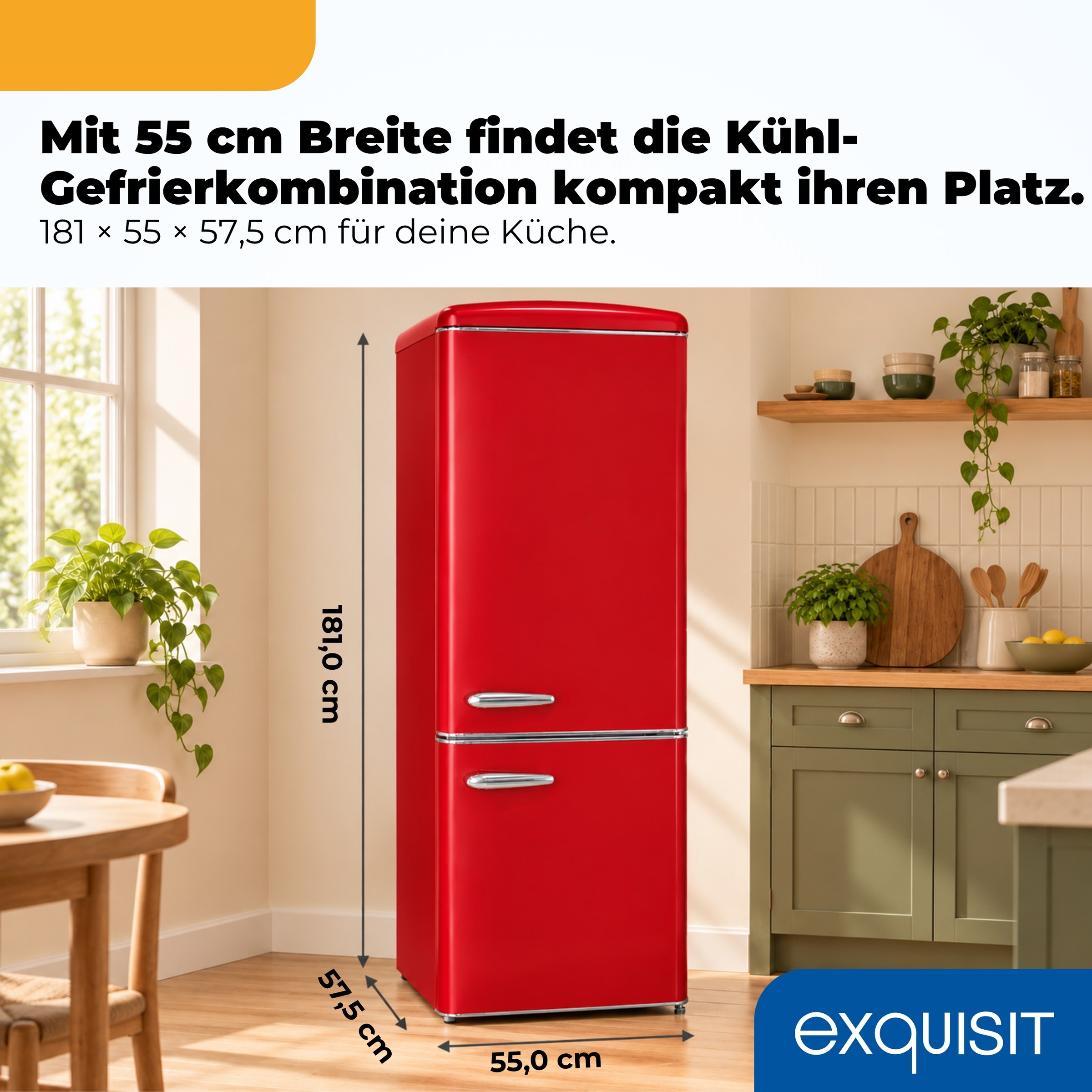 exquisit Kühl-/Gefrierkombination »RKGC250-70-H-160C rot« 183 cm hoch 54,5 cm breit Retro-Design mit 4-Sterne-Gefrierfach & flexiblen Glasablagen