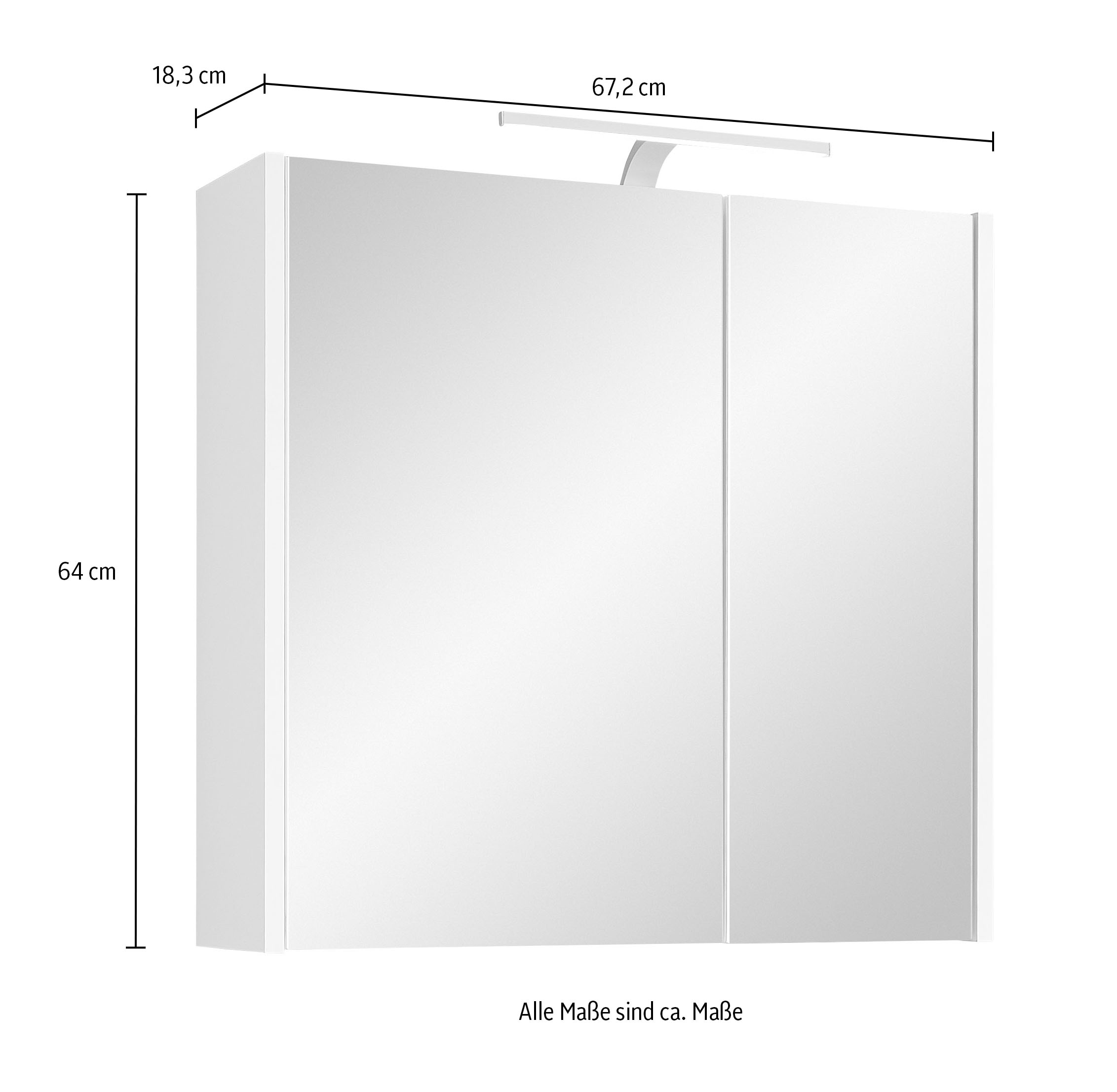 Saphir Badezimmerspiegelschrank »Spiegelschrank Quickset 100, 2 Türen, 67,2cm breit, LED-Aufsatzleuchte«, inkl. Schalter und Steckdose