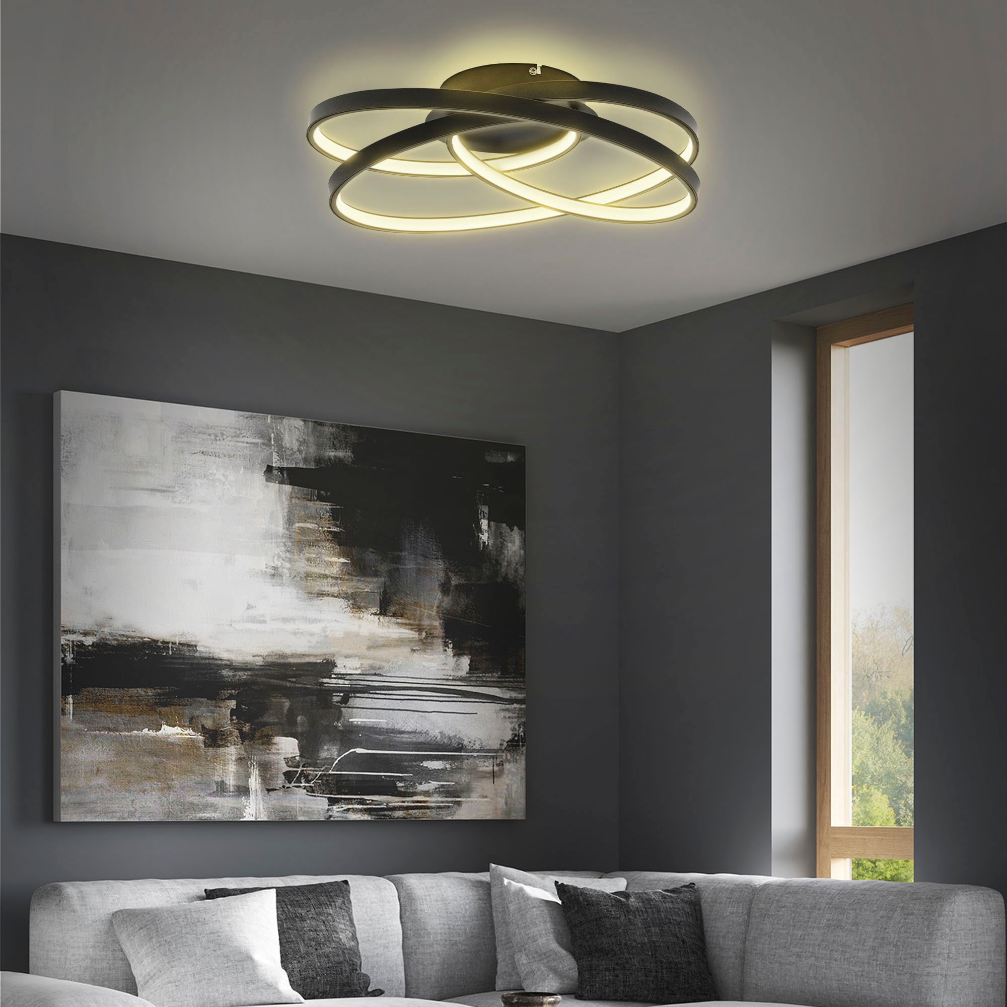 B.K.Licht LED Deckenleuchte »BK_FR1541 LED Frame-Deckenlampe, Ringleuchte, Schwarz, 3.000K«, 1 flammig, Leuchtmittel LED-Modul | LED fest integriert, 4.600lm, 35W, mit warmweißen Licht, IP20, B: 39,5cm