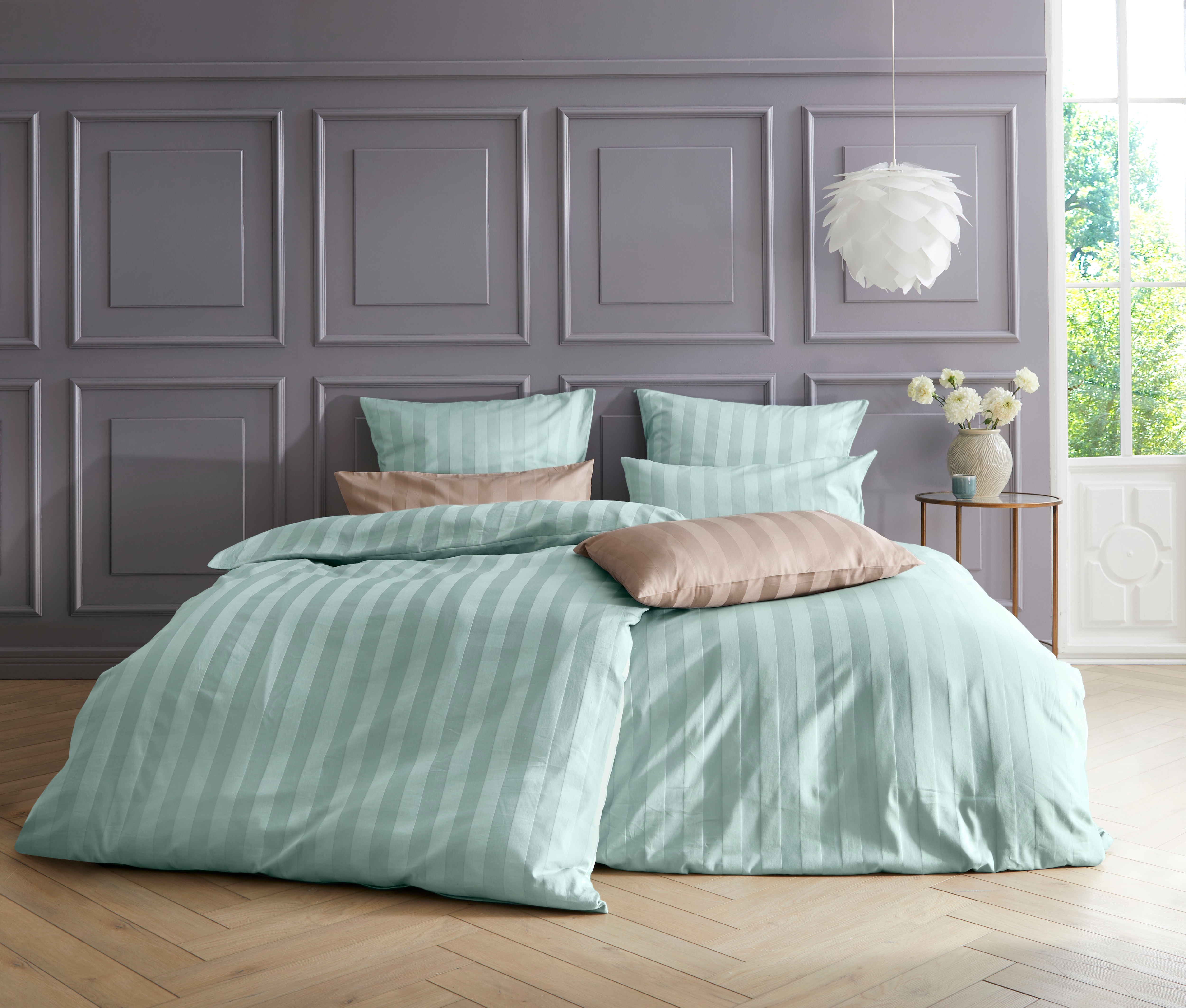 OTTO home Bettwäsche "MALIA mit eingewebten Streifen, uni" 2 Bettwäsche aus 100% Baumwolle, Bettwäsche in Mako-Satin-Qualität