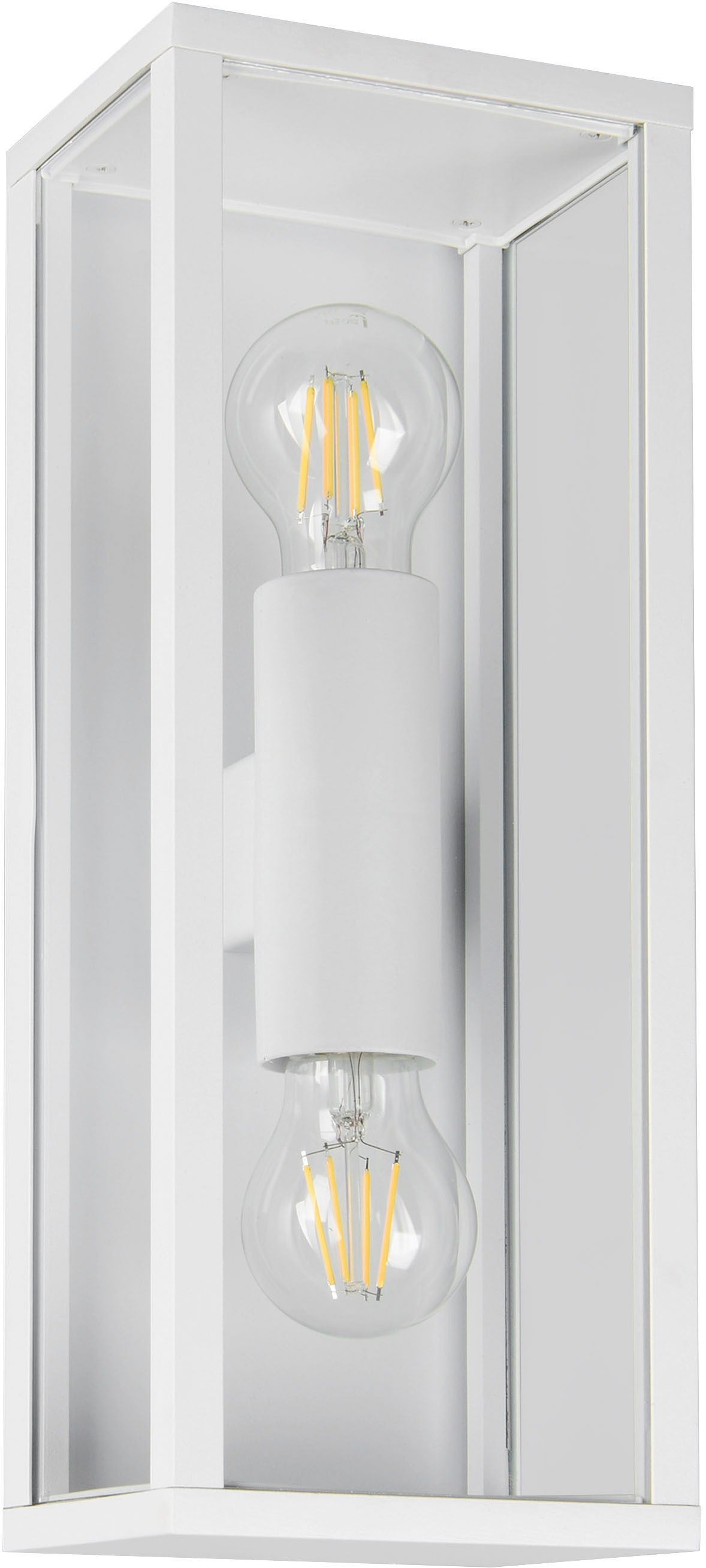 TRIO Leuchten Außen-Wandleuchte »GARONNE, Fassadenbeleuchtung, Wandlampe exkl 2x E27 max 10W, IP44«, 2 flammig, Leuchtmittel E27 | Leuchtmittel wechselbar, Wandleuchte Garten Terrasse, mit Glasschirm Höhe 38cm Breite 14cm
