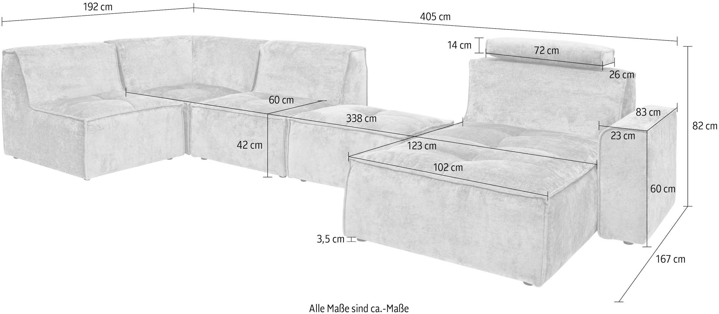 RAUM.ID Wohnlandschaft »Monolid U-Form«, (7 St.), Module einzeln für individuelle Zusammenstellung, Bezug in Teddy-Optik
