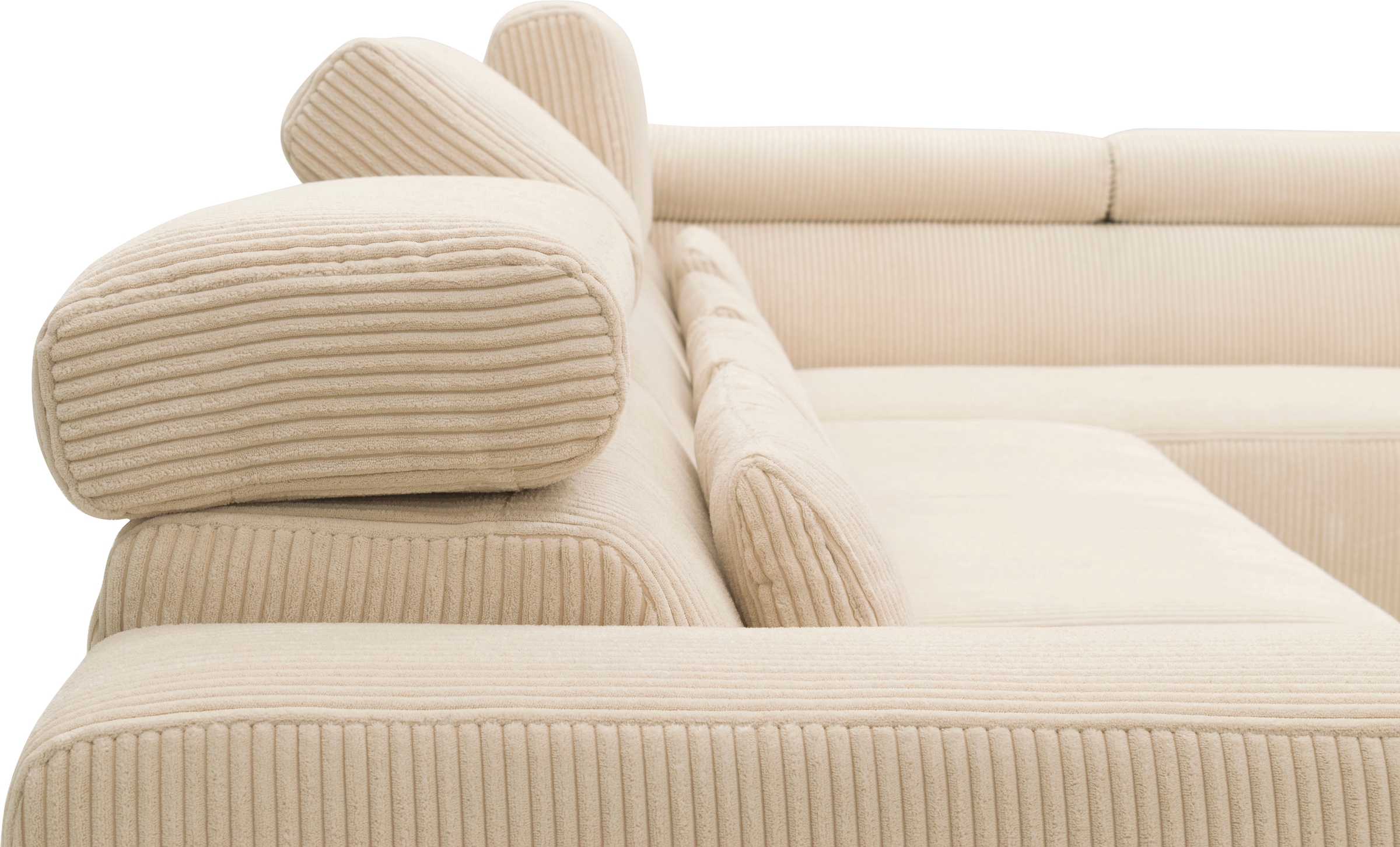 DOMO collection Wohnlandschaft »Brandon, belastbar bis 140kg/ Sitz, B/T: 359/228 cm, U-Form«, ohne Sitztiefenverstellung, Cord, creme