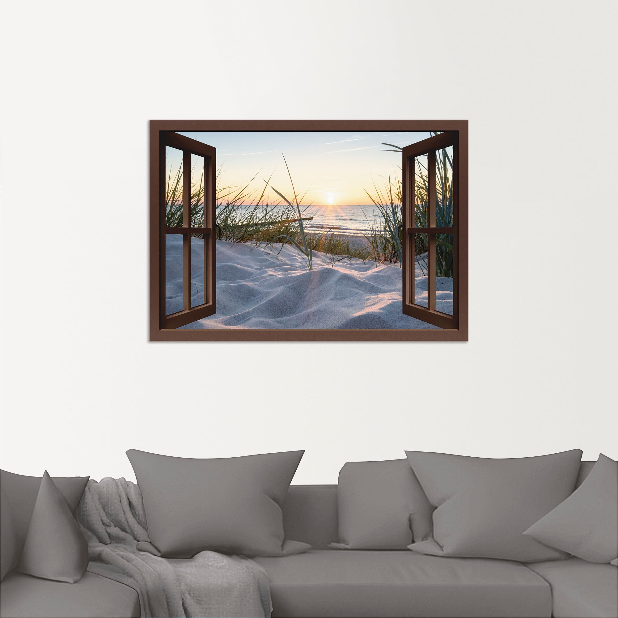 Artland Wandbild »Ostseestrand Meer als Größen Poster BAUR versch. bestellen oder Leinwandbild, St.), durchs | Fenster«, Alubild, (1 Bilder, Wandaufkleber in