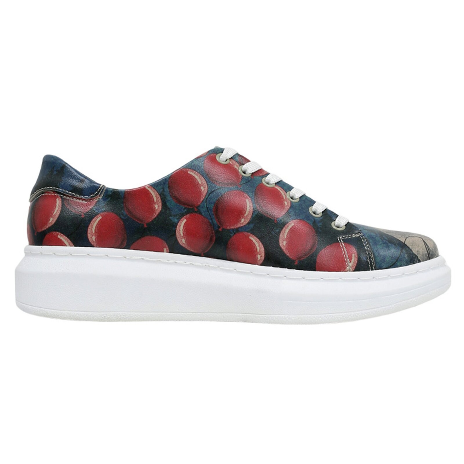 Plateausneaker DOGO "Myra Low-Top Sneaker Spring In East Damen Sneaker, Myra Low-Top", Damen, Gr. 36, Normalschaft, blau (blau, rot), Lederimitat, Schuhe Plateausneaker, Handgefertigt 2