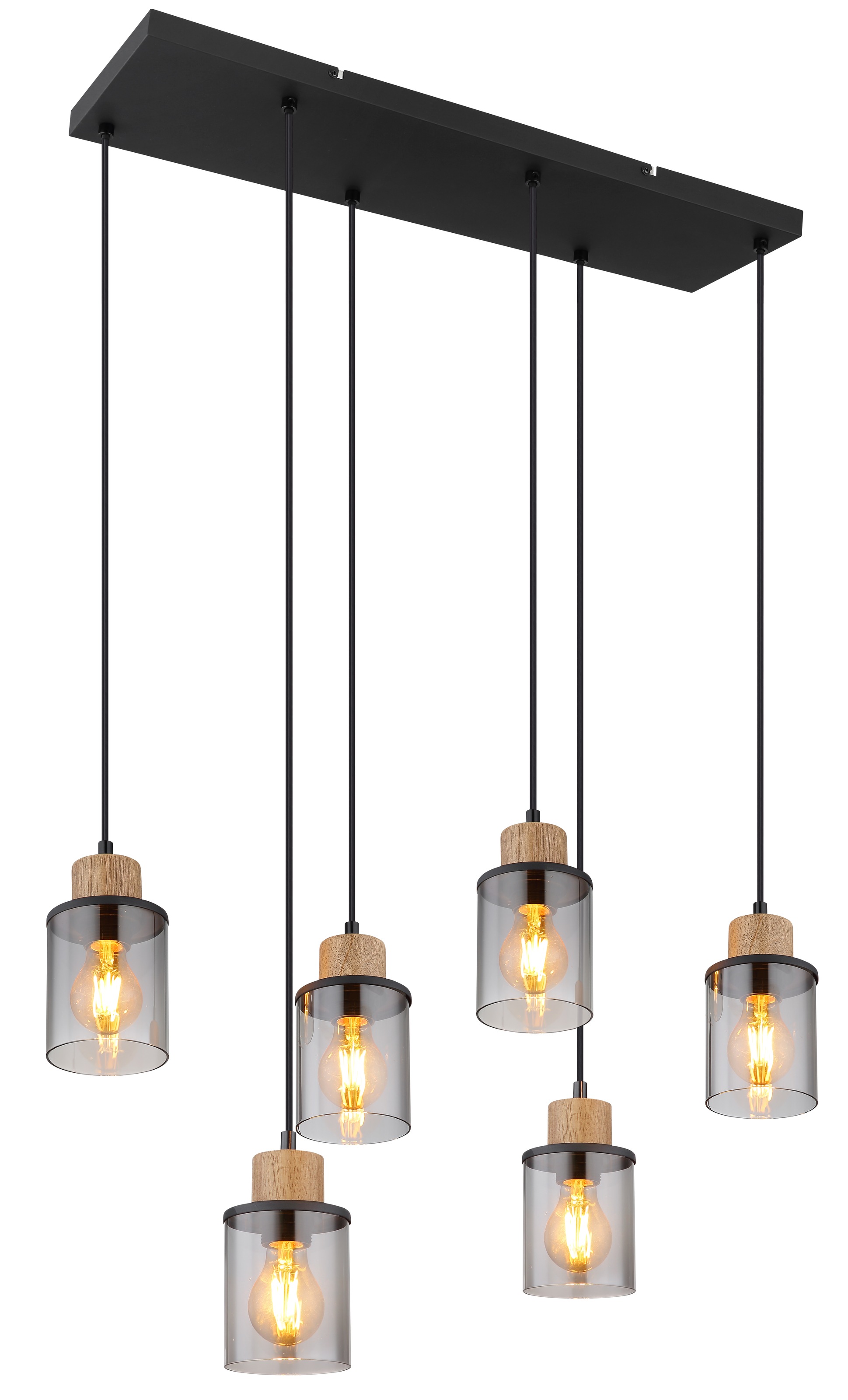 GLOBO LIGHTING Hängeleuchte »REID« E27 1 Stk. Wohnzimmerleuchte schwarz/Holz, Rauchglas, höhenkürzbar