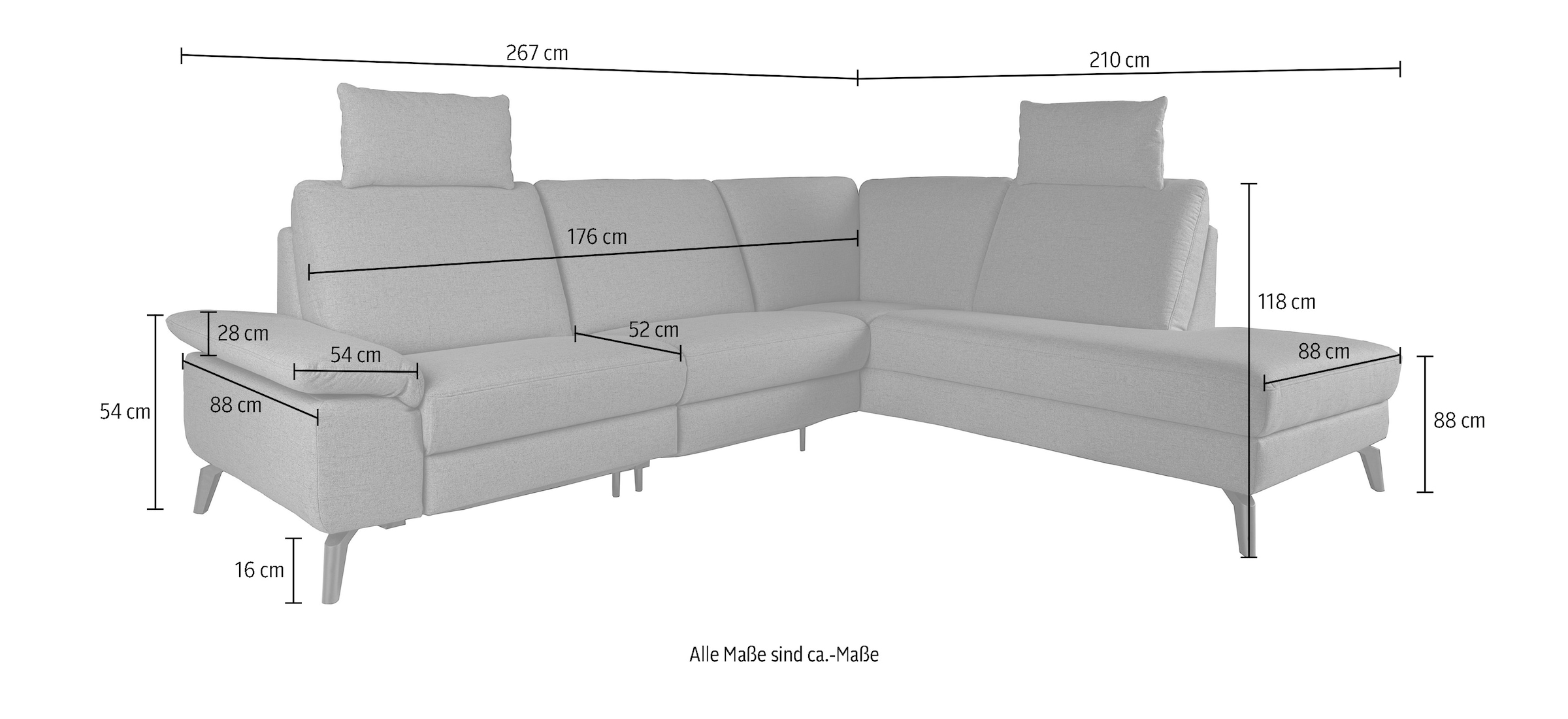 alina Ecksofa, inkl. Kopfstützen, wahlweise mit Relaxfunktion, Breite: 267 cm