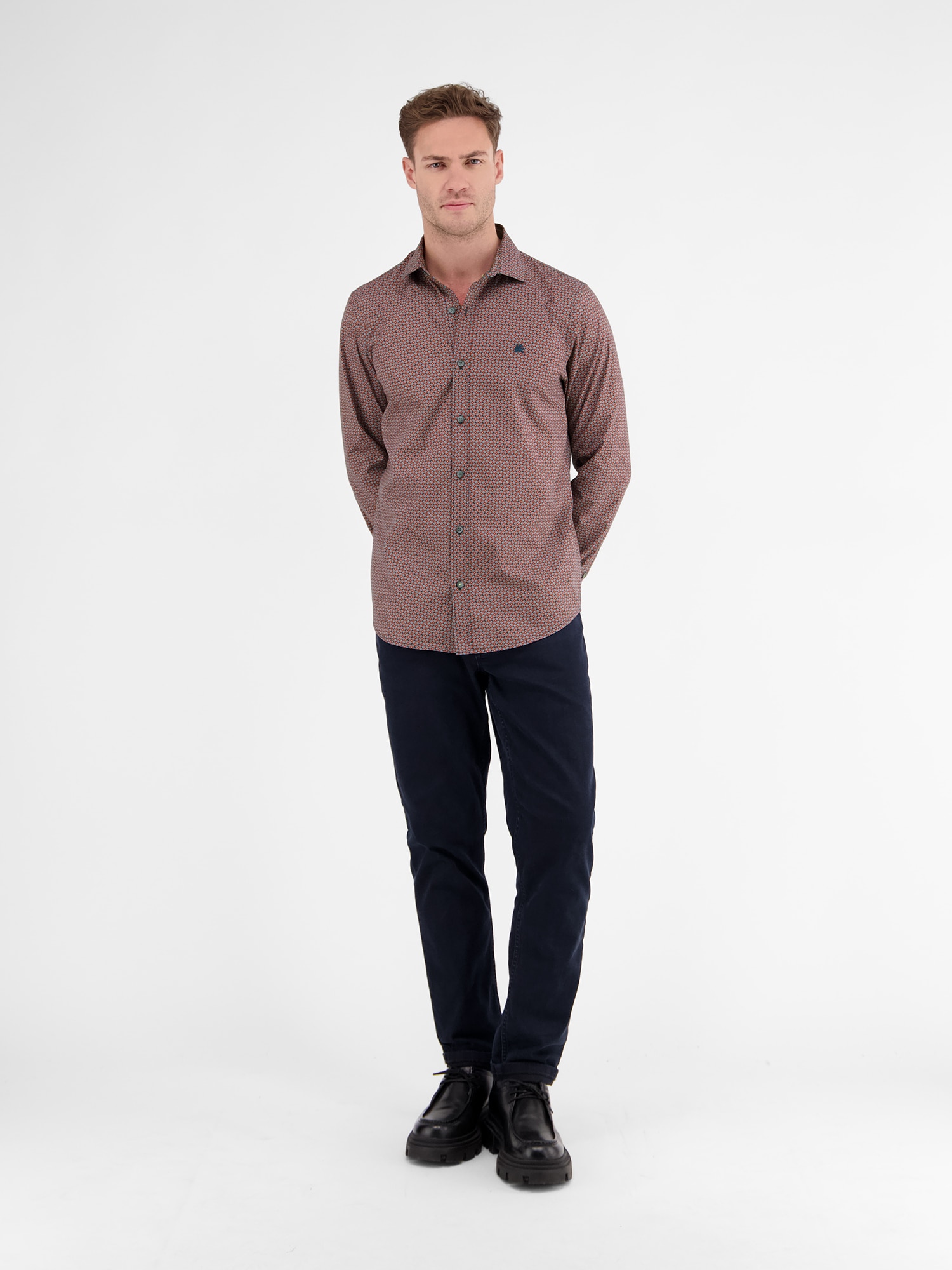 LERROS Langarmhemd »LERROS Poplinhemd mit Stretchanteil, minimal gemustert«