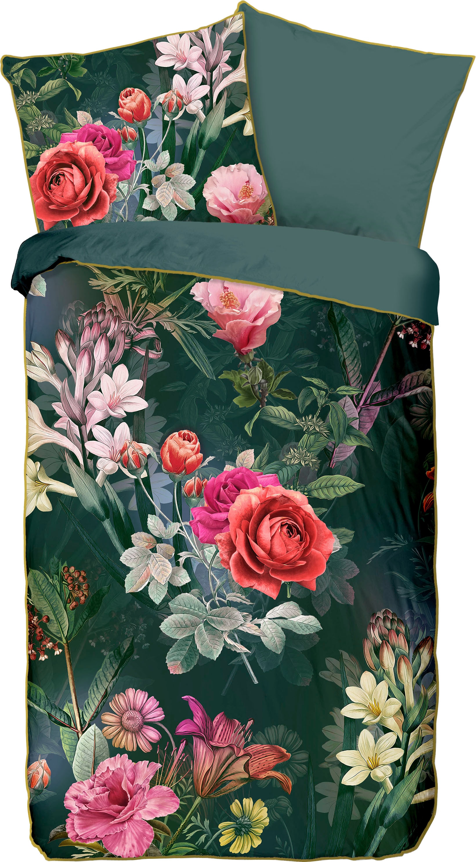 Descanso Wendebettwäsche »Simone«, Mako Satin, 135x200, Biese, Reißverschluss, Wende, Blumen, Bordeaux