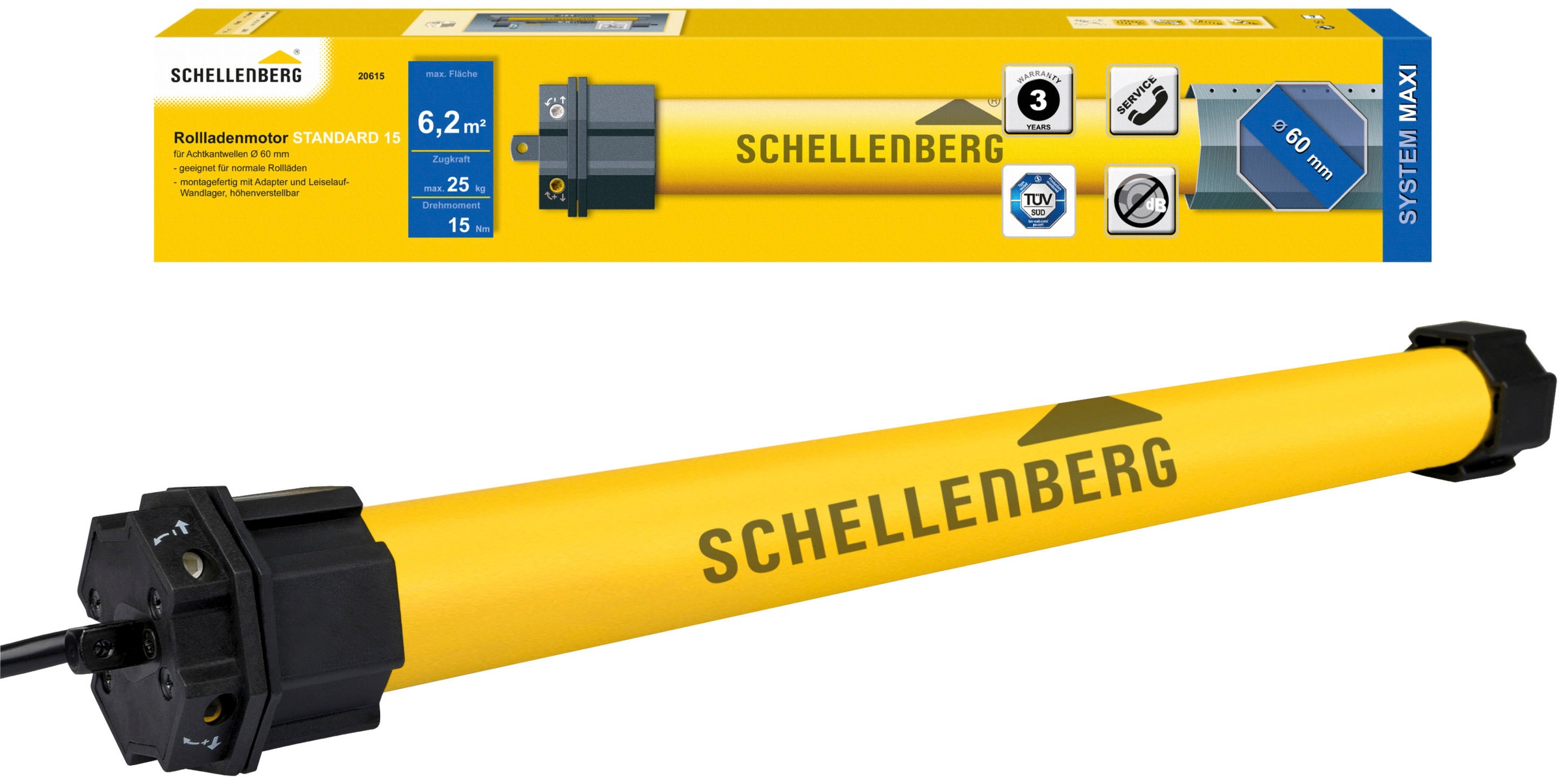 SCHELLENBERG Rollladenmotor »20615 Maxi STANDARD 15Nm«, Rohrmotor 60 mm/15Nm, Smart Home