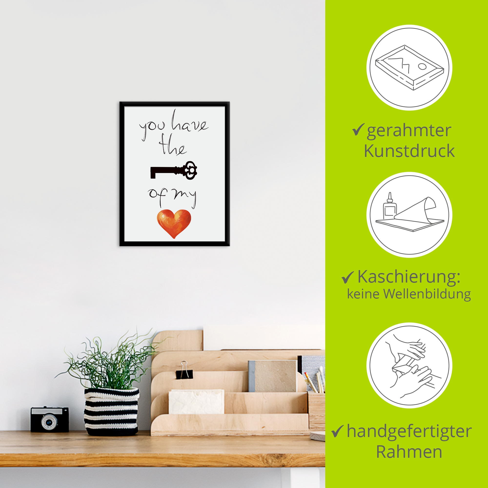 Artland Wandbild »Schlüssel für mein Herz«, Sprüche & Texte, (1 St.)