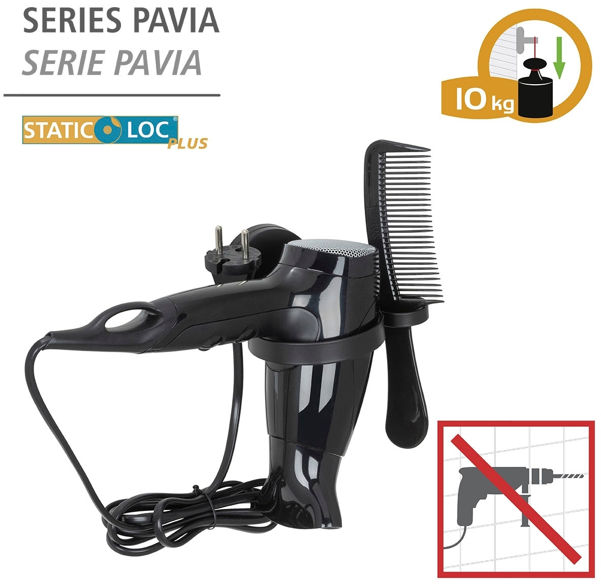 WENKO Haartrocknerhalter »Static-Loc® Plus Pavia«, Befestigen ohne Bohren