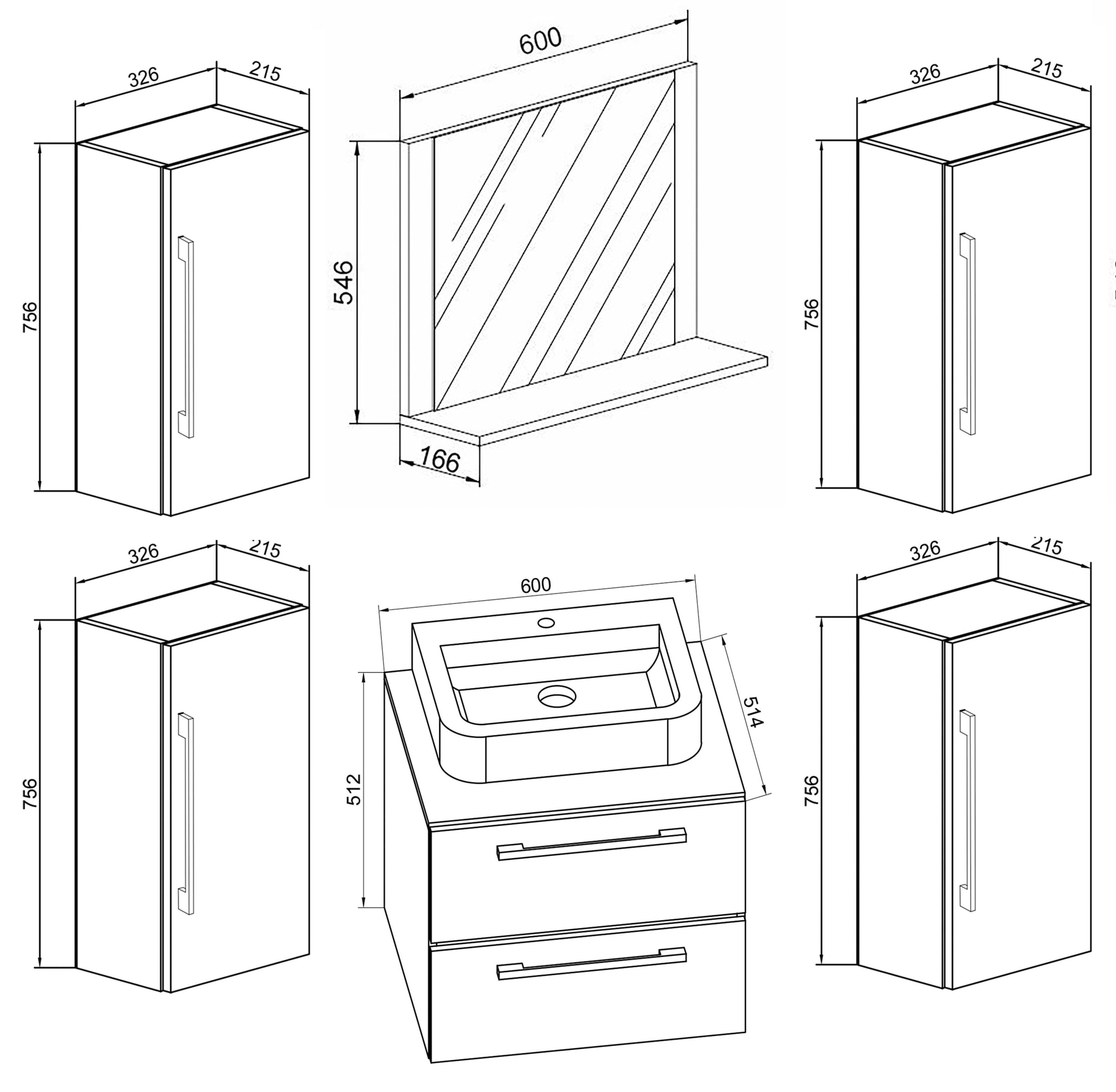 VCM Waschtisch »5-tlg. Waschplatz Waschtisch Badinos Schublade SP« 5 Stk. tlg.