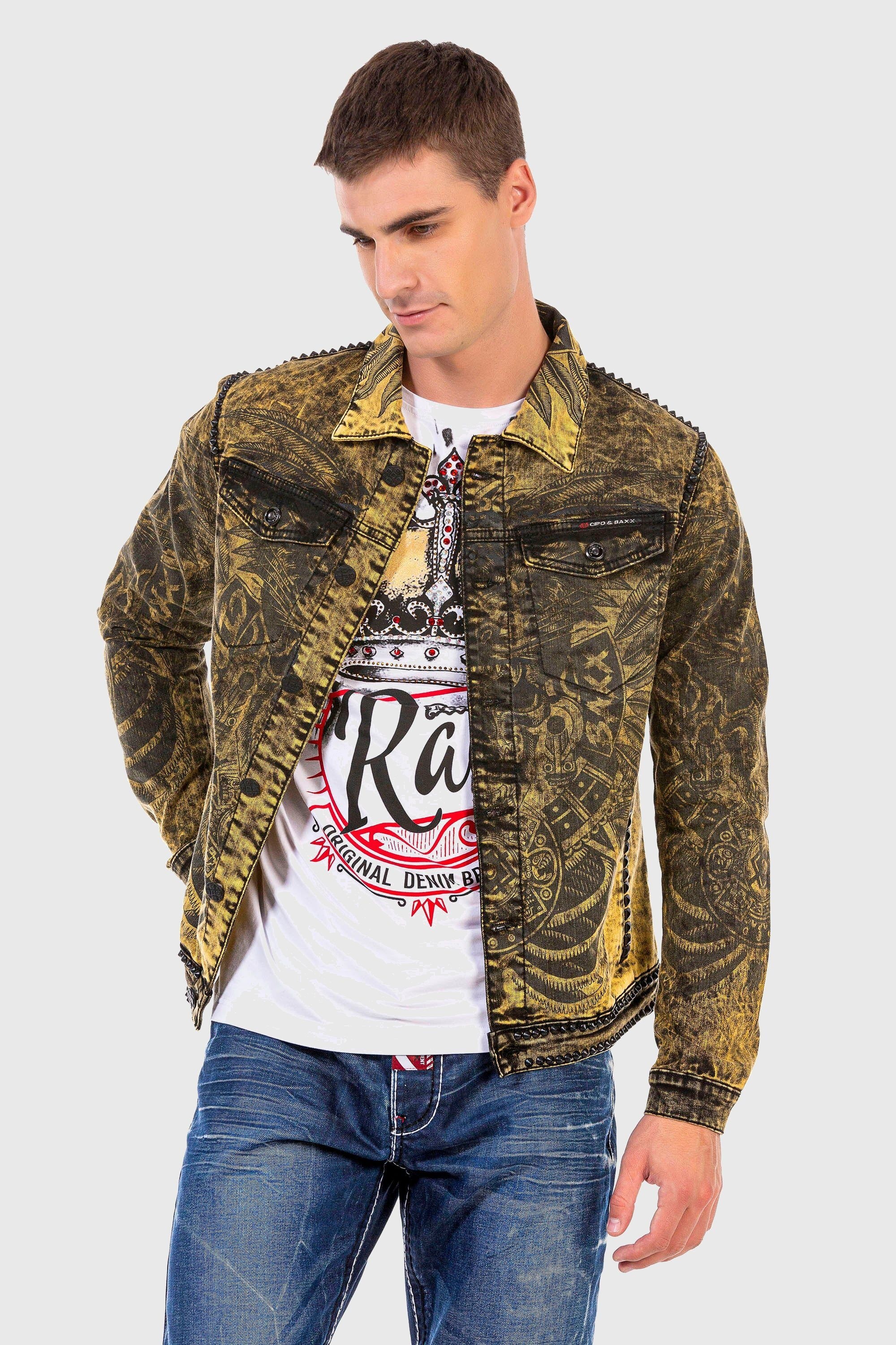 Cipo & Baxx Jeansjacke »'JEANS JACKET'«, ohne Kapuze, mit coolem Alloverprint