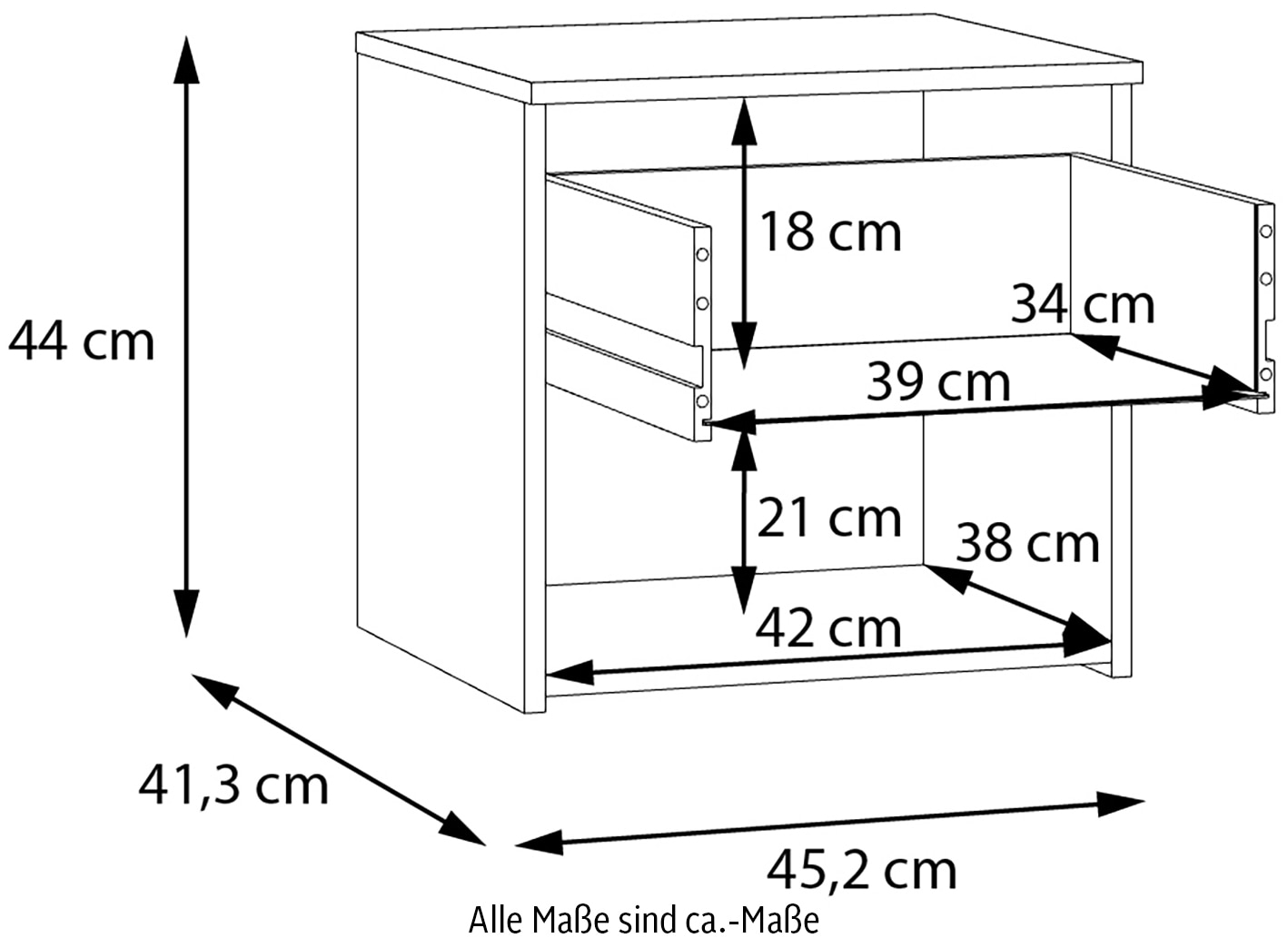 FORTE Nachtkommode »Ingalil«, B/H/T 42,2/44,0/41,3 cm, Schublade
