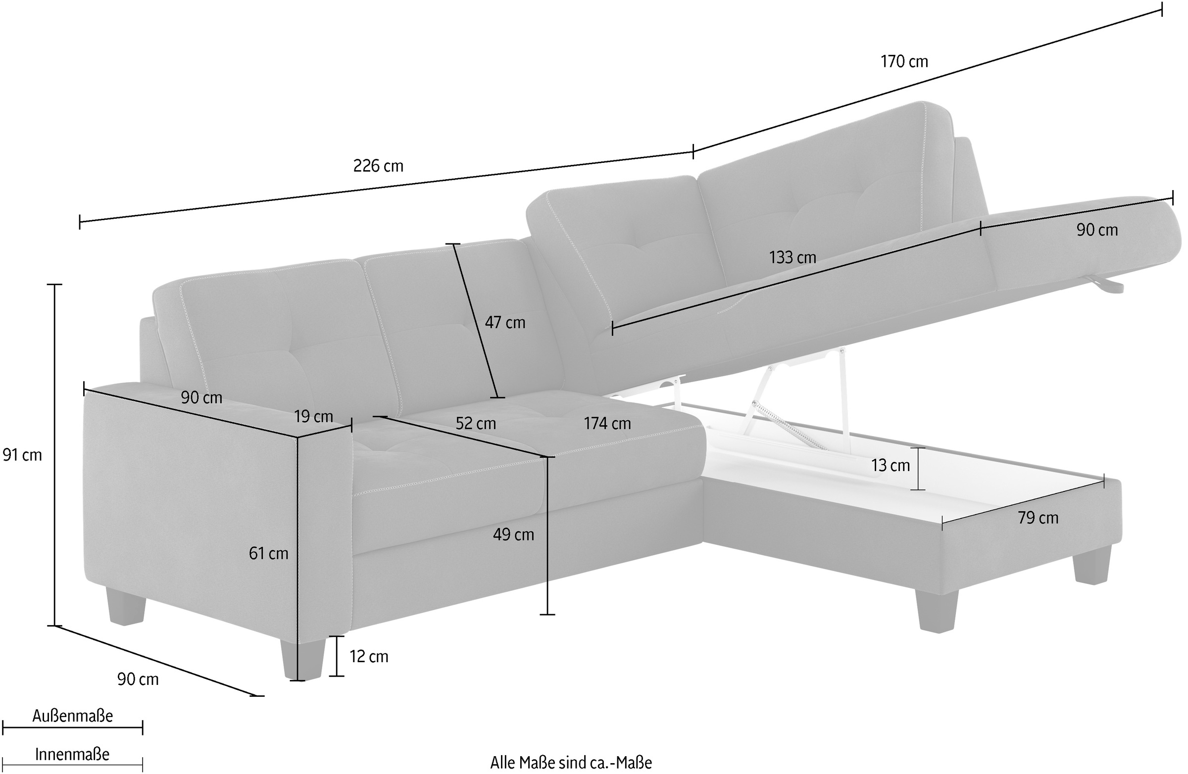 Places of Style Ecksofa »Varese«, Kreuznaht in beige