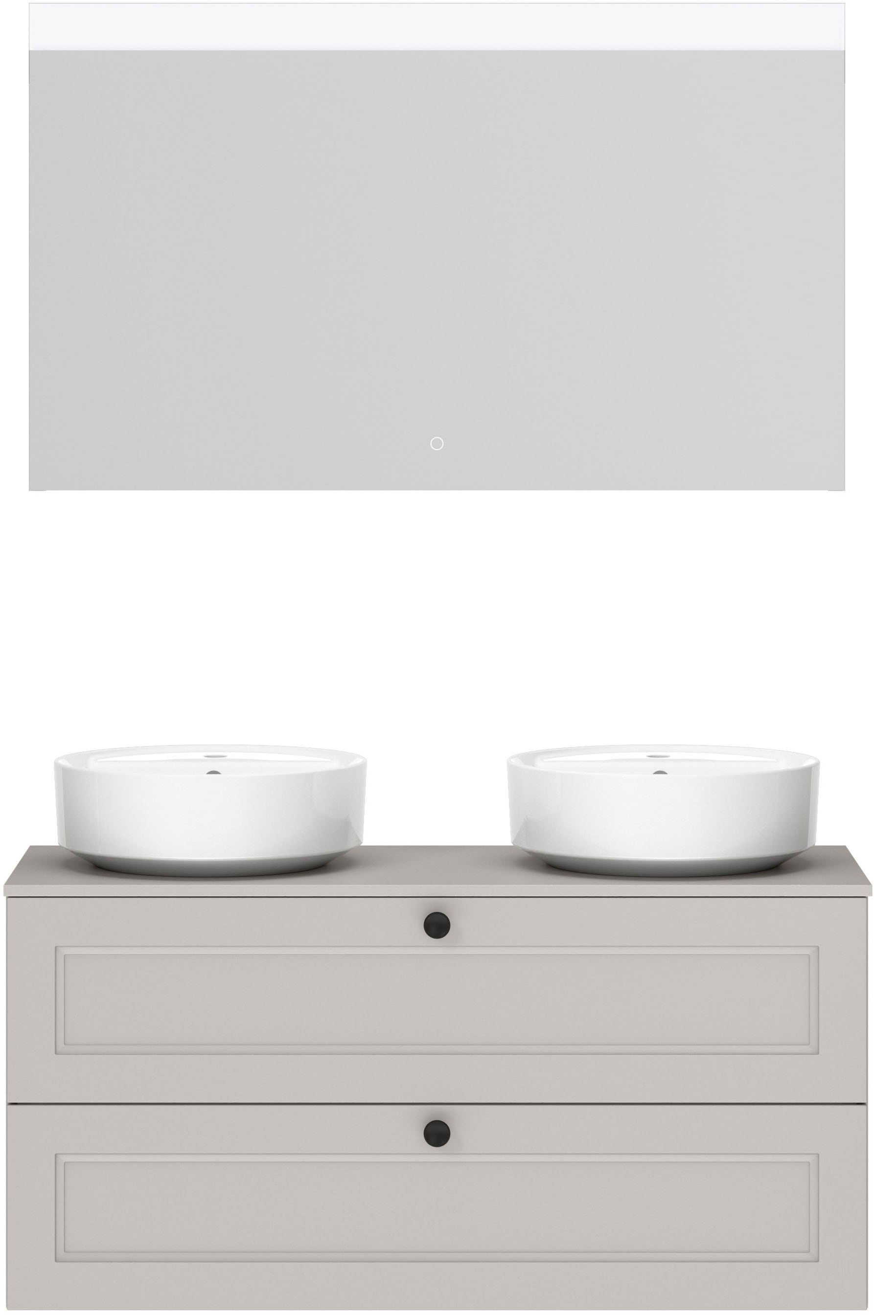 nobilia "Cascada" Set, inkl. 2 Aufsatzwaschbecken und beleuchtetem Spiegel mit Touch-Sensor, 4 Stk. tlg.