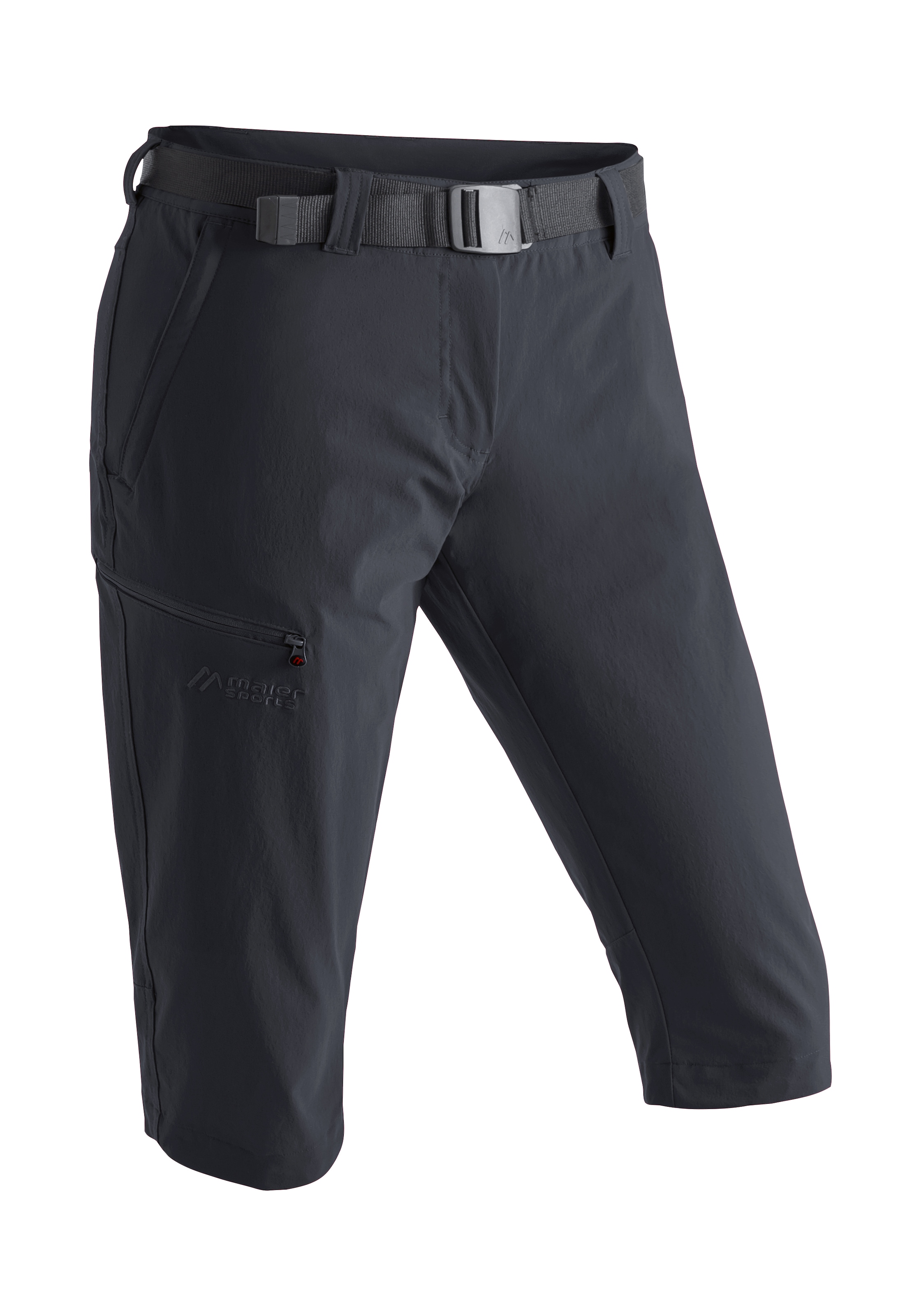 Caprihose MAIER SPORTS "Inara slim 3/4", Damen, Gr. 48, Normalgrößen, schwarz, 90% Polyamid, 10% Elasthan, Hosen Caprihose, Damen Wanderhose, atmungsaktive Outdoorhose, 3/4 Hose mit 3 Taschen