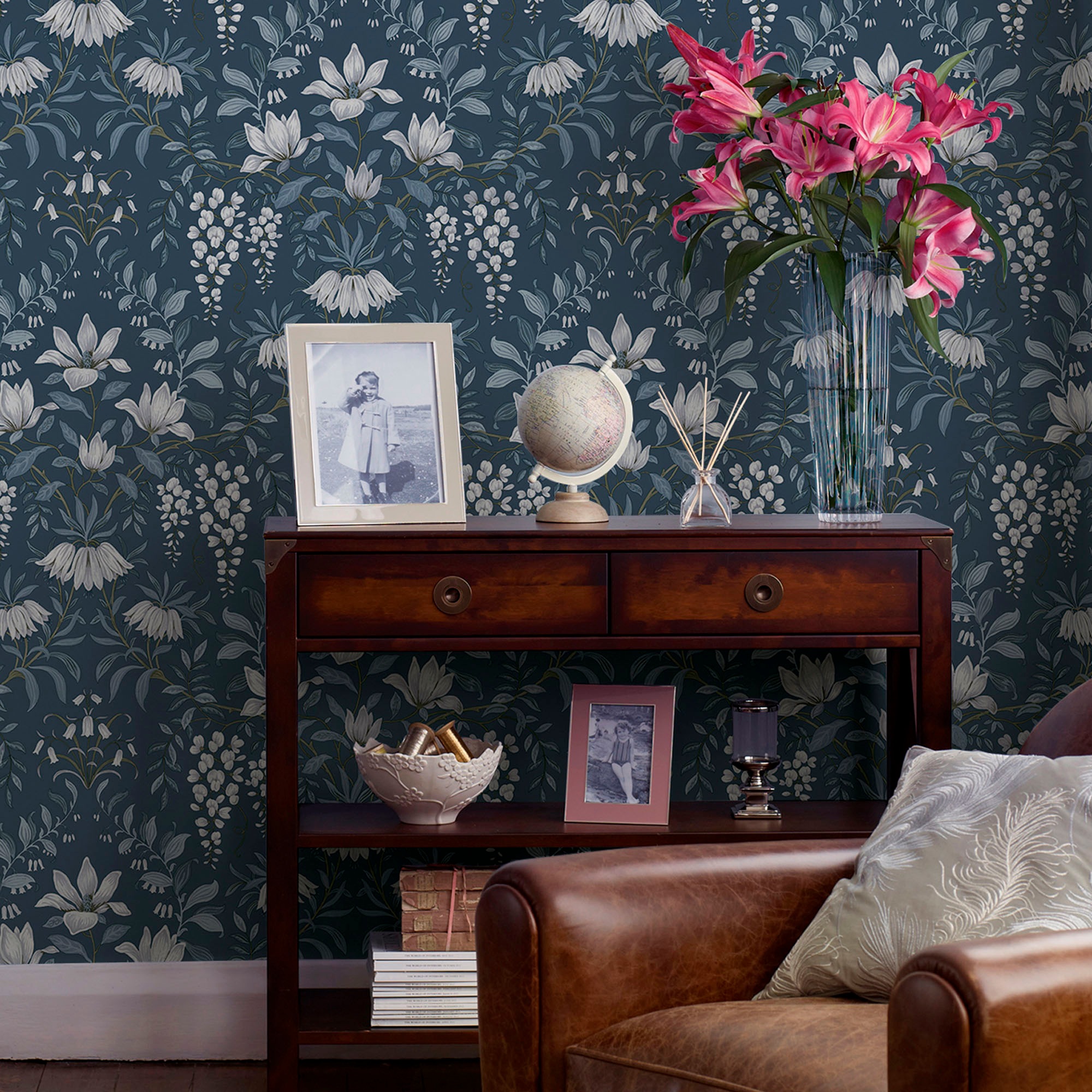 Papier peint intissé Laura Ashley Végétal Parterre Dark Seaspray 1005 x 52cm Bleu
