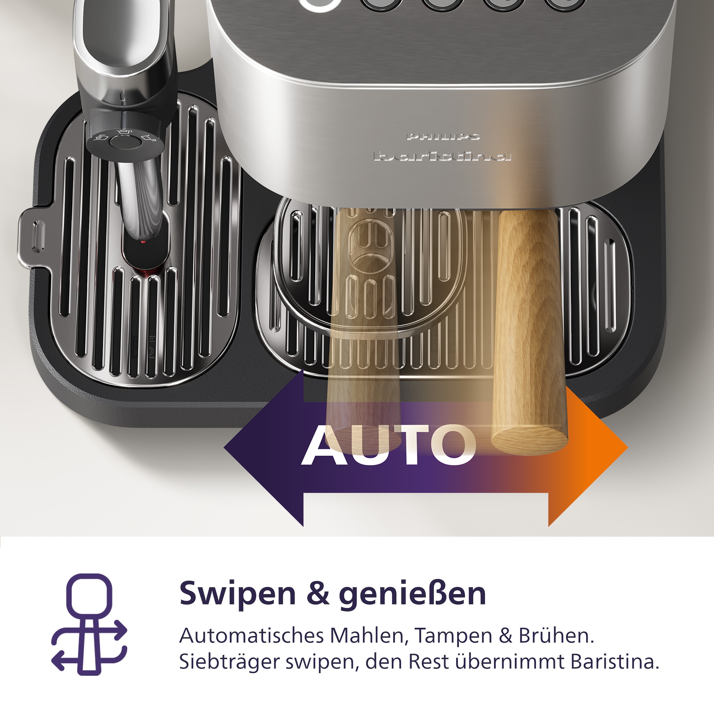 PHILIPS baristina Espressomaschine »Latte Plus BAR700/00 mit Mahlwerk für ganze Bohnen« automatische Milchdüse, 16 bar Pumpendruck, Edelstahl/Eschenholz