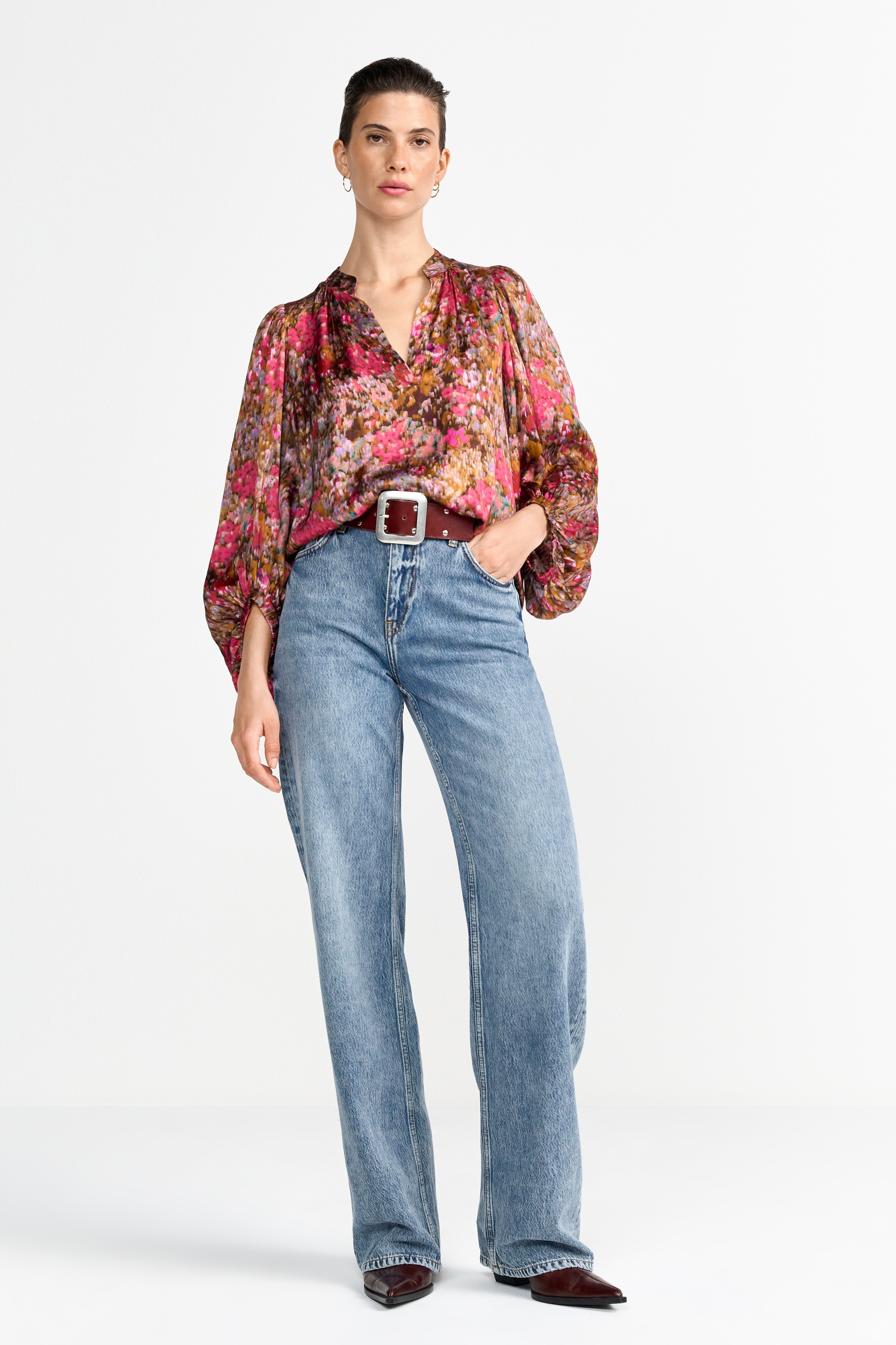 Thumbnail - RICHROYAL Langarmbluse gemustert, aus fließendem Material, Ballonärmel