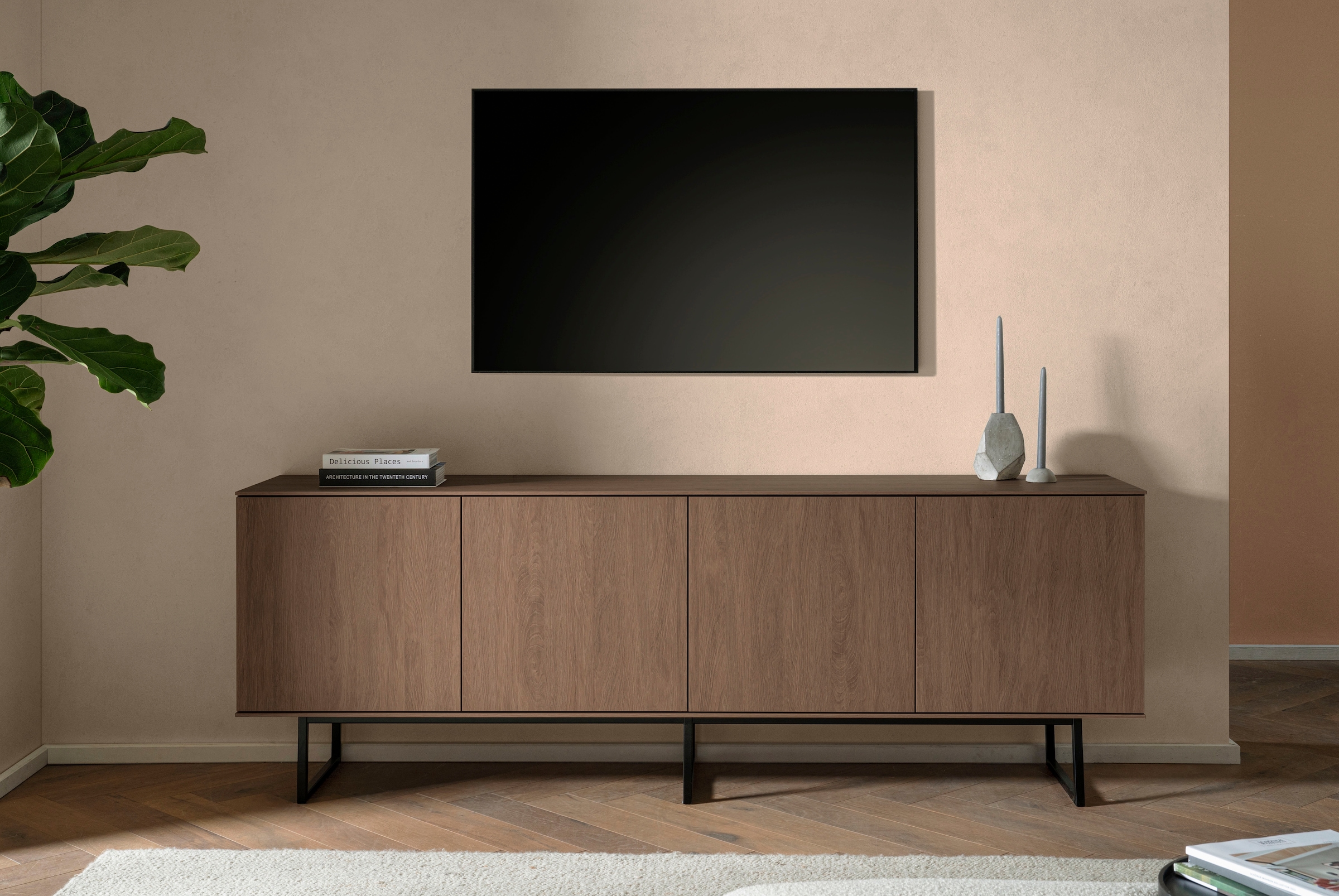 Home affaire Lowboard "Lund, moderner TV-Unterschrank, Kommode mit Kufengestell" optisch dünner Oberboden, hochwertige Optik, ausreichend Stauraum