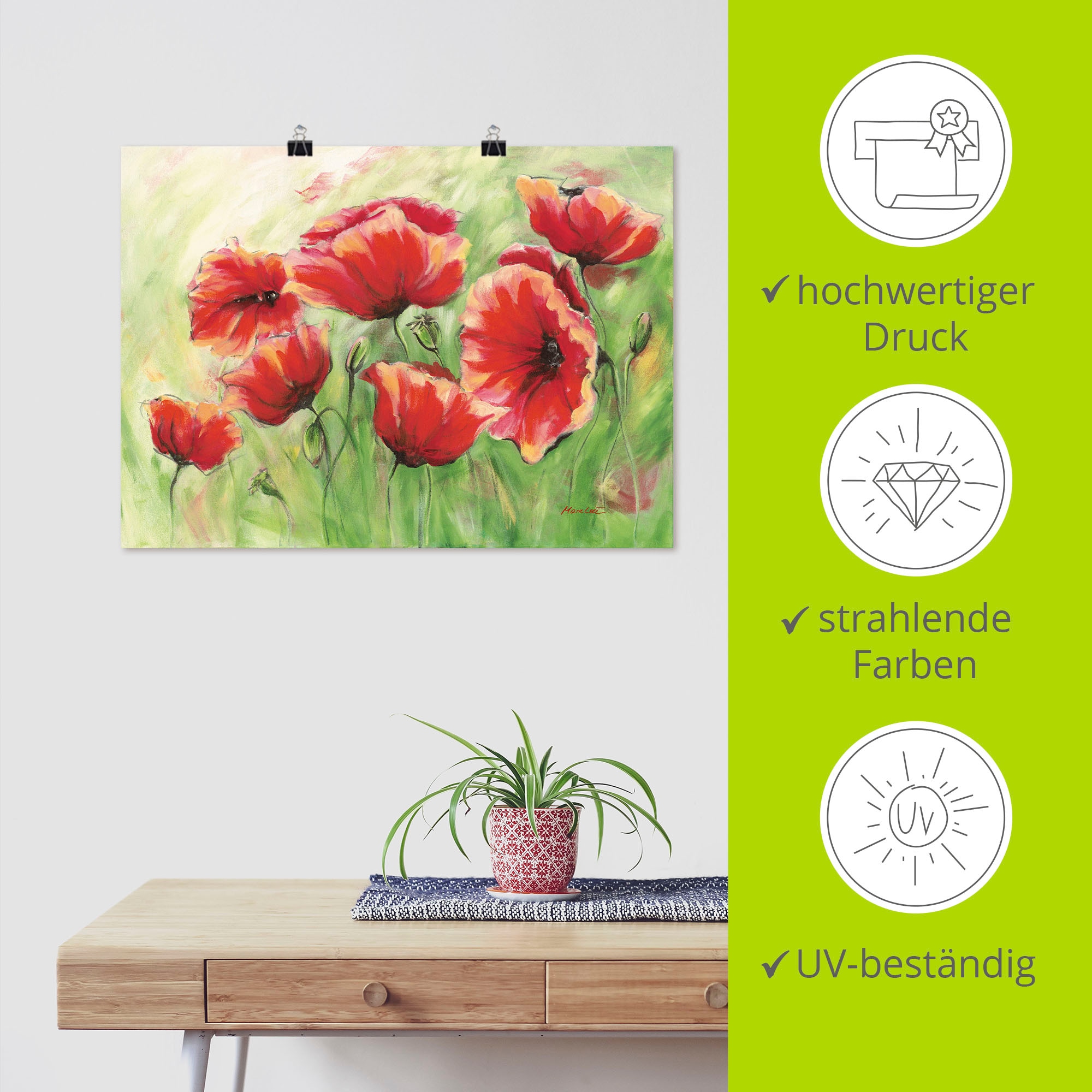 Artland Wandbild »Rote Mohnblumen II«, Blumen, (1 St.), als Leinwandbild, Poster in verschied. Größen